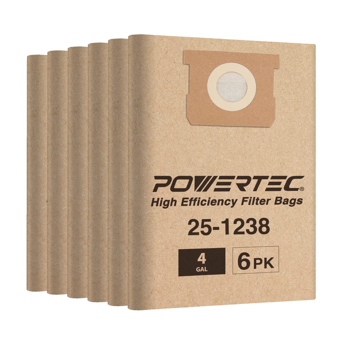 **POWERTEC 25-1238 Vacuum Bags 6PK - Compatible with Stanley AT25-1238, Porter Cable PCX18301-4B & SL18301-3B - 4 Gallon Replacement Dust Bags for Shop Vacuums (75051-P2) - Ideal for Woodworking, Construction & Home Cleaning**