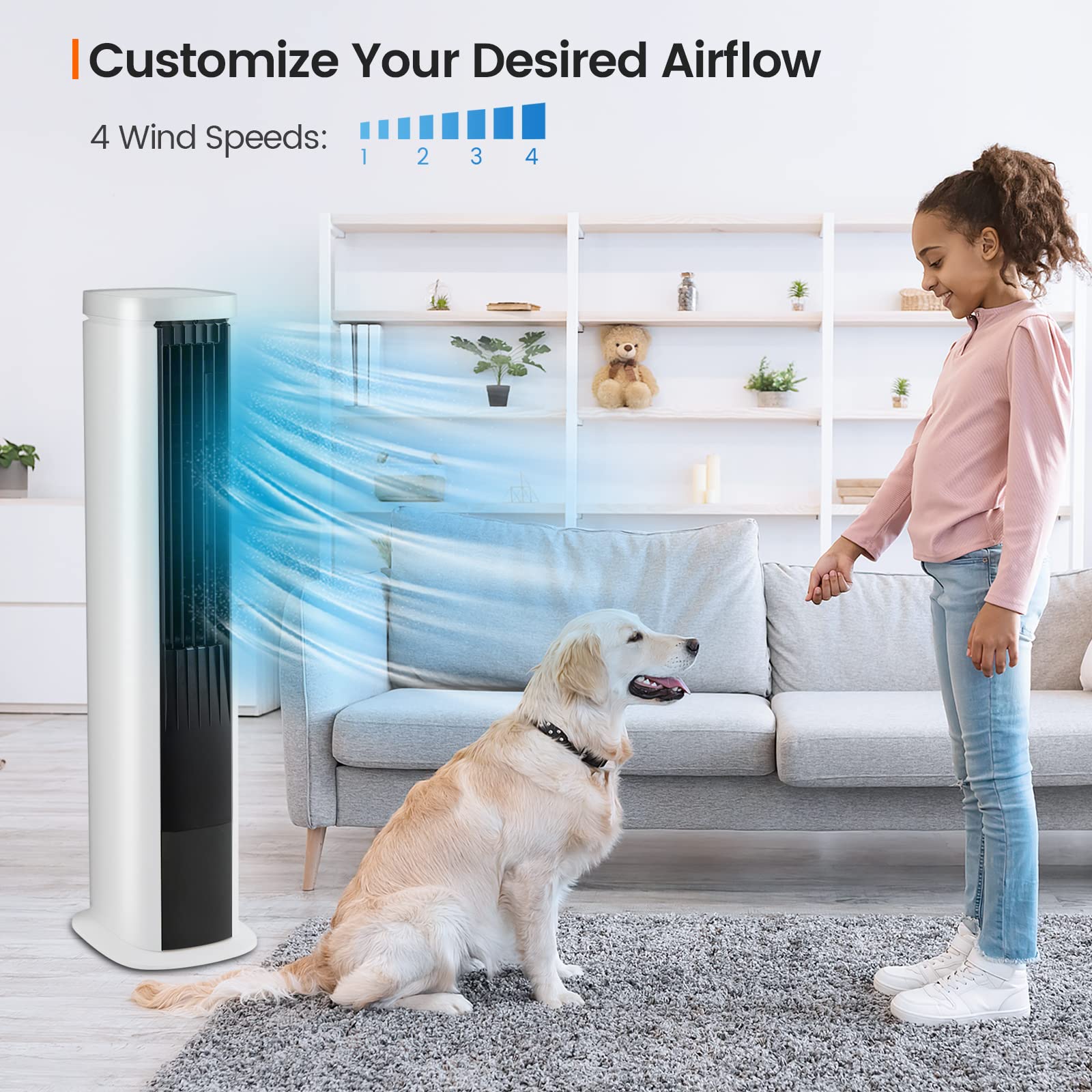 COSTWAY 40-Inch Portable Evaporative Air Cooler with Remote Control - Bladeless Cooling Tower Fan with 4 Speeds, 7H Timer, 60° Oscillation - Includes 4 Ice Packs - Quiet Swamp Cooler for Home, Office, Bedroom & Outdoor Use