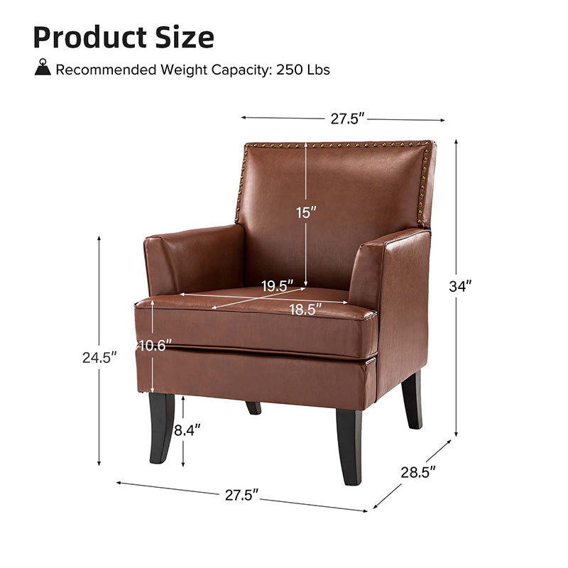 Fatima Vegan Leather Armchair - Modern PU Leather Lounge Chair for Living Room, Office & Bedroom - Eco-Friendly Faux Leather Accent Chair with Sturdy Metal Legs