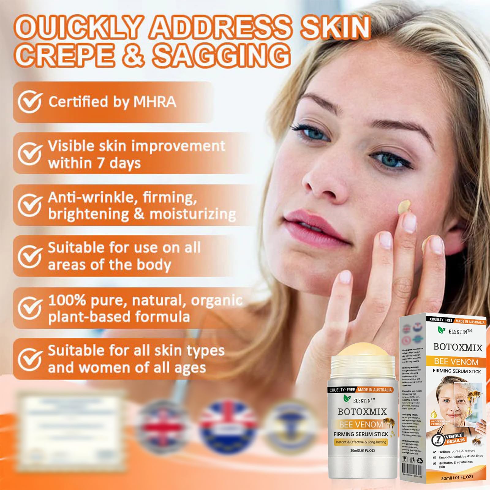 Botox Bee Venom Firming Serum Stick with Collagen Peptides - Instant Wrinkle Removal & Long-Lasting Skin Tightening for Mature Skin - Fragrance Free Anti-Aging Face Serum (3 Pack) - Perfect for Daily Skincare Routine & Nighttime Anti-Wrinkle Treatment