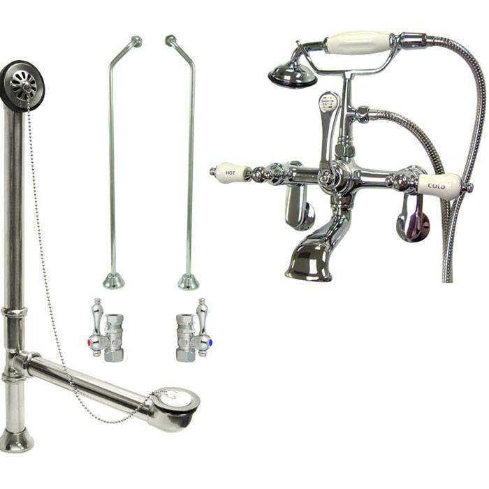 Chrome Wall Mount Clawfoot Bathtub Filler Faucet with Hand Shower Package CC54T1 System - Vintage Style Bathroom Fixture for Classic & Modern Homes