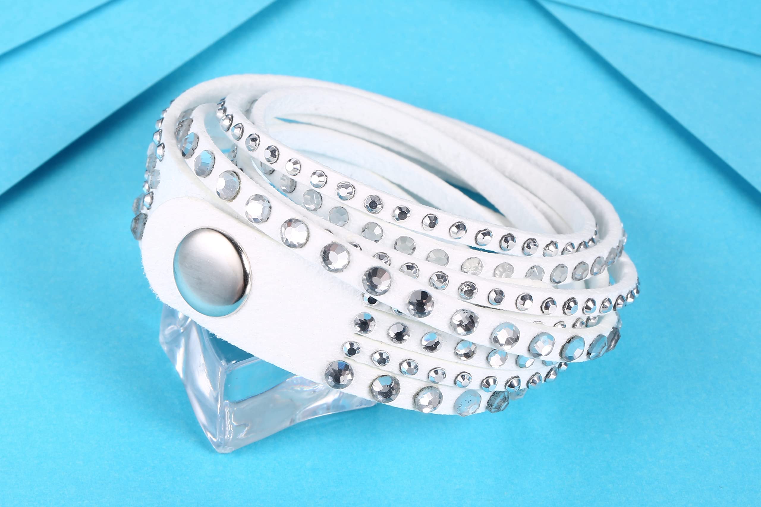 Barzel Leather Crystal Wrap Bracelet - Elegant & Stylish for Parties & Gifts