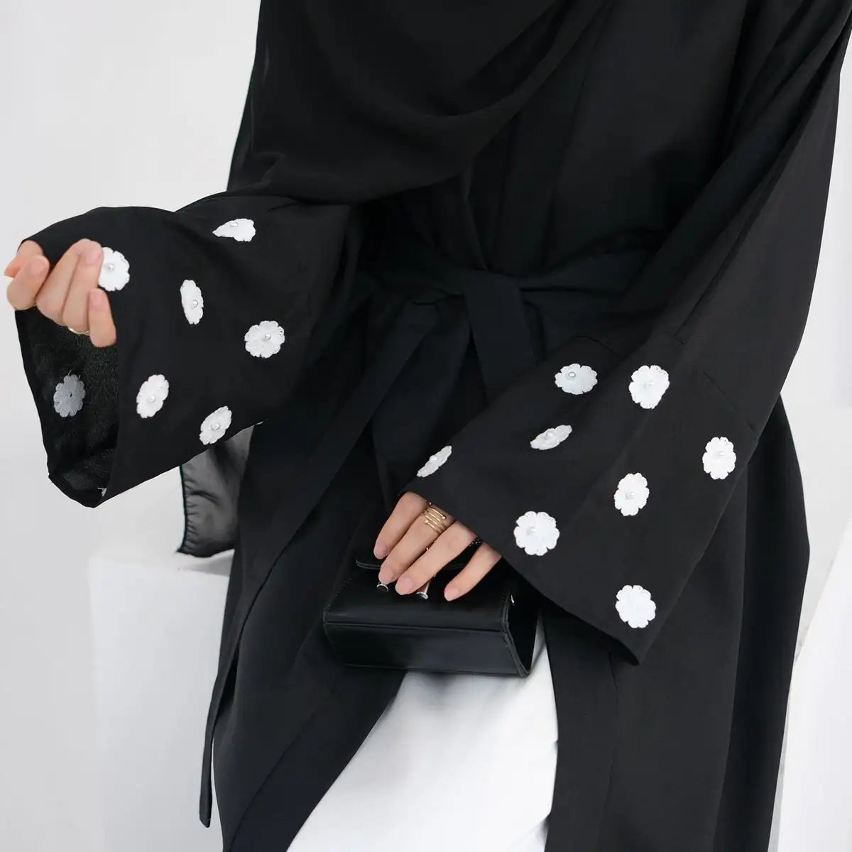 Elegant Floral Embroidery Open Abaya Dress for Women - Modest Muslim Prayer Dress & Special Occasion Wear