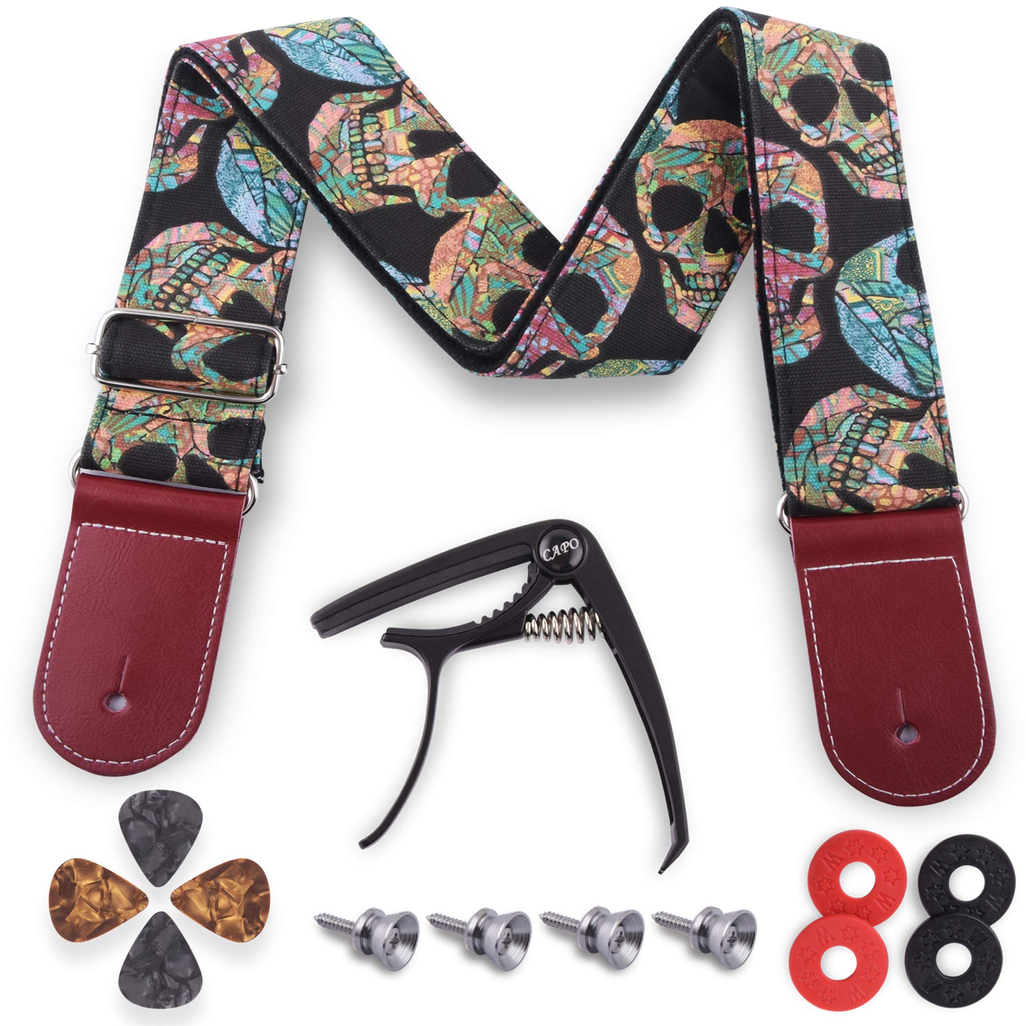 Premium Guitar Strap for Acoustic & Electric Guitars - Adjustable Leather End Straps - Comfortable & Durable for Live Performances, Studio Recording & Practice Sessions