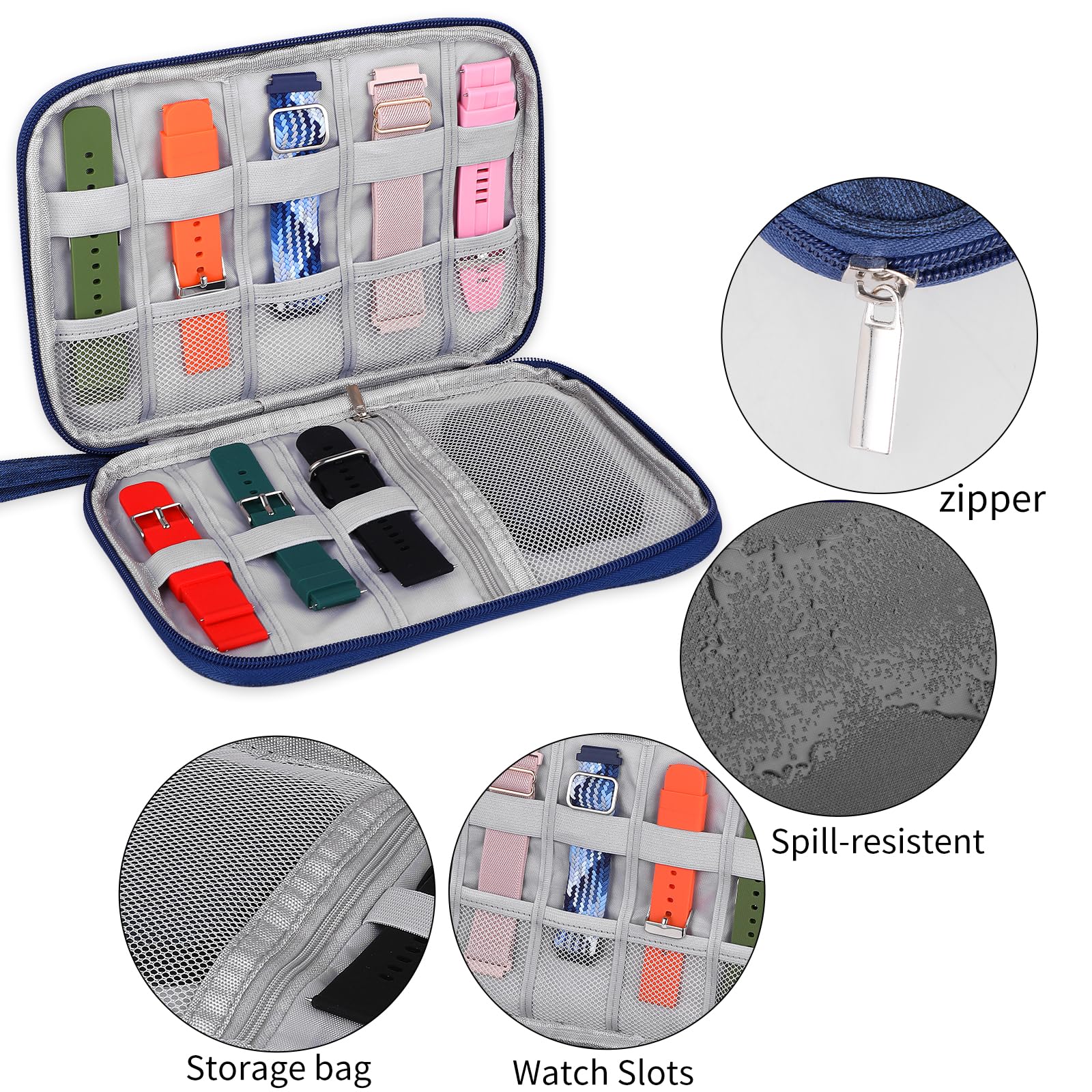 Simarro Waterproof Watch Band Storage Case - Travel Organizer Bag for Smart Watch Bands & Accessories - Universal Fit for All Watch Bands - Gray - Perfect for Travel, Home Storage & Watch Collection Organization