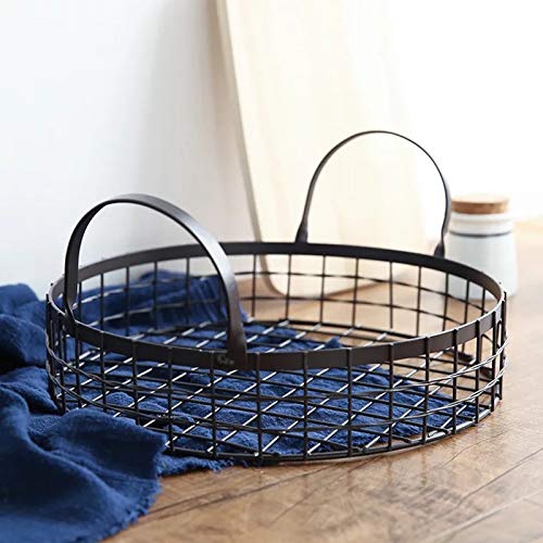 VALINK Wrought Iron Storage Baskets with Handle - Metal Storage Hamper for Bread, Snacks, Fruits & Candy - Home & Kitchen Organizer for Desktop, Countertop & Pantry Organization