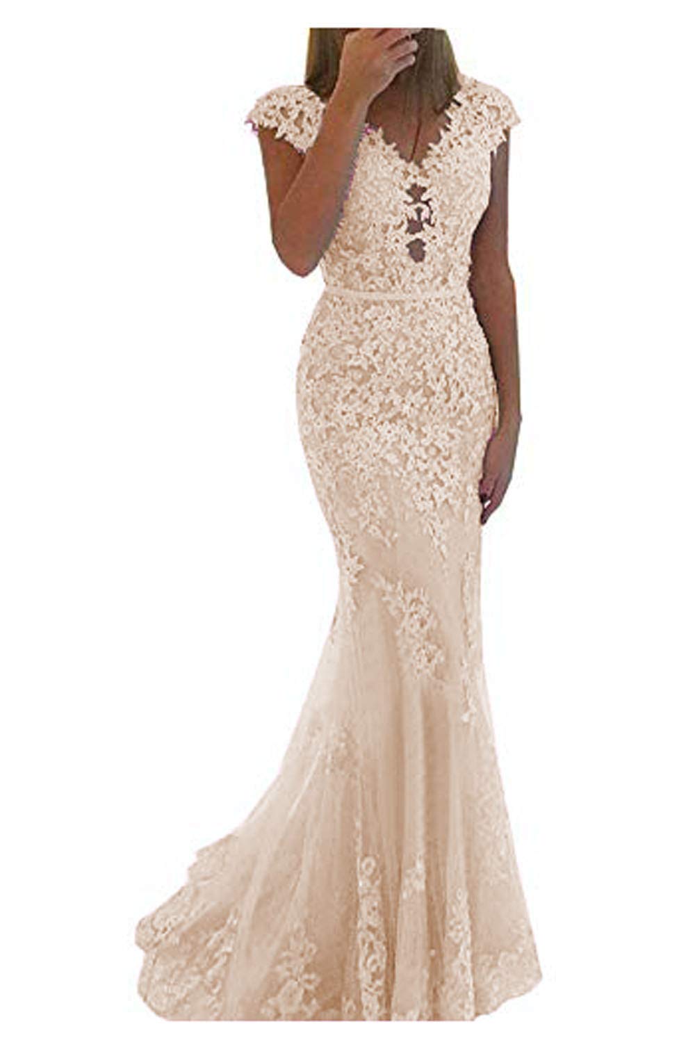 Elegant Women's Lace Mermaid V-Neck Evening Dress - Formal Prom Party Gown for Weddings, Galas & Special Occasions