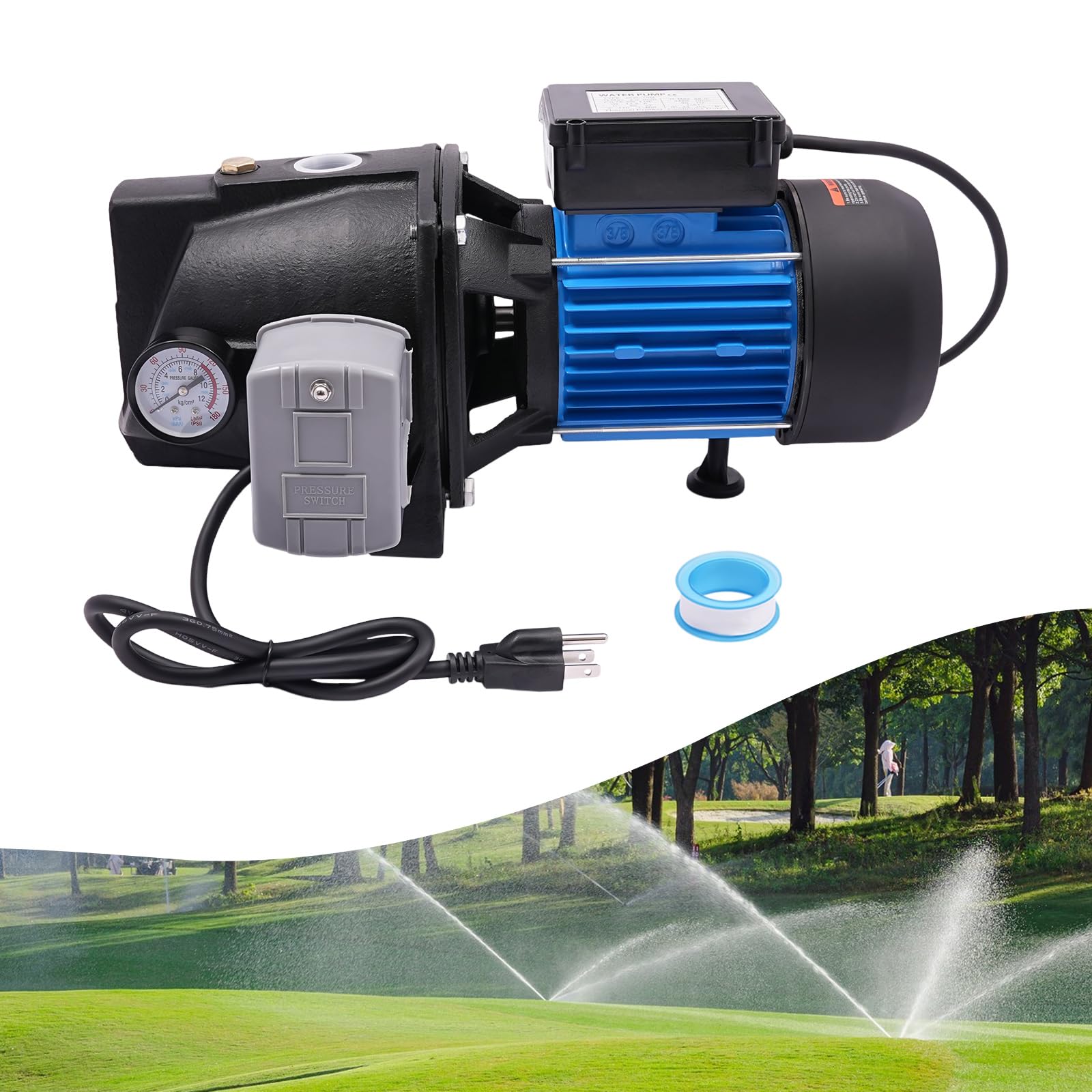 1 HP Shallow Well Pump with Ejector Kit - Cast Iron Jet Water Pump for Home, Farm & Garden Use, 25ft Max Well Depth, 110V Automatic Pressure Switch, Ideal for Lawn Irrigation, Water Transfer & Household Water Supply