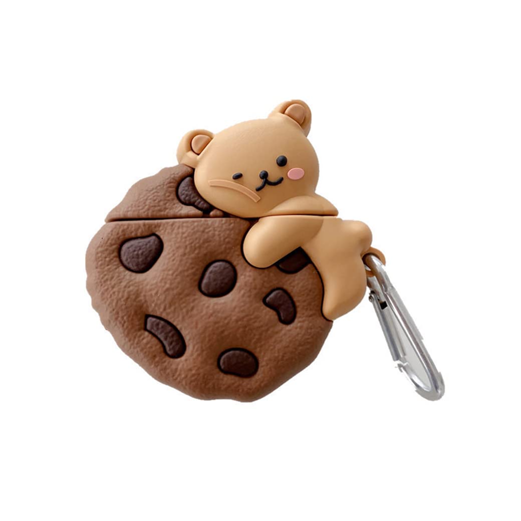 Cute Cartoon AirPods 3 Case - Soft Silicone Cover with Keychain for Girls & Teens (Bear/Biscuit) - Perfect for School & Travel