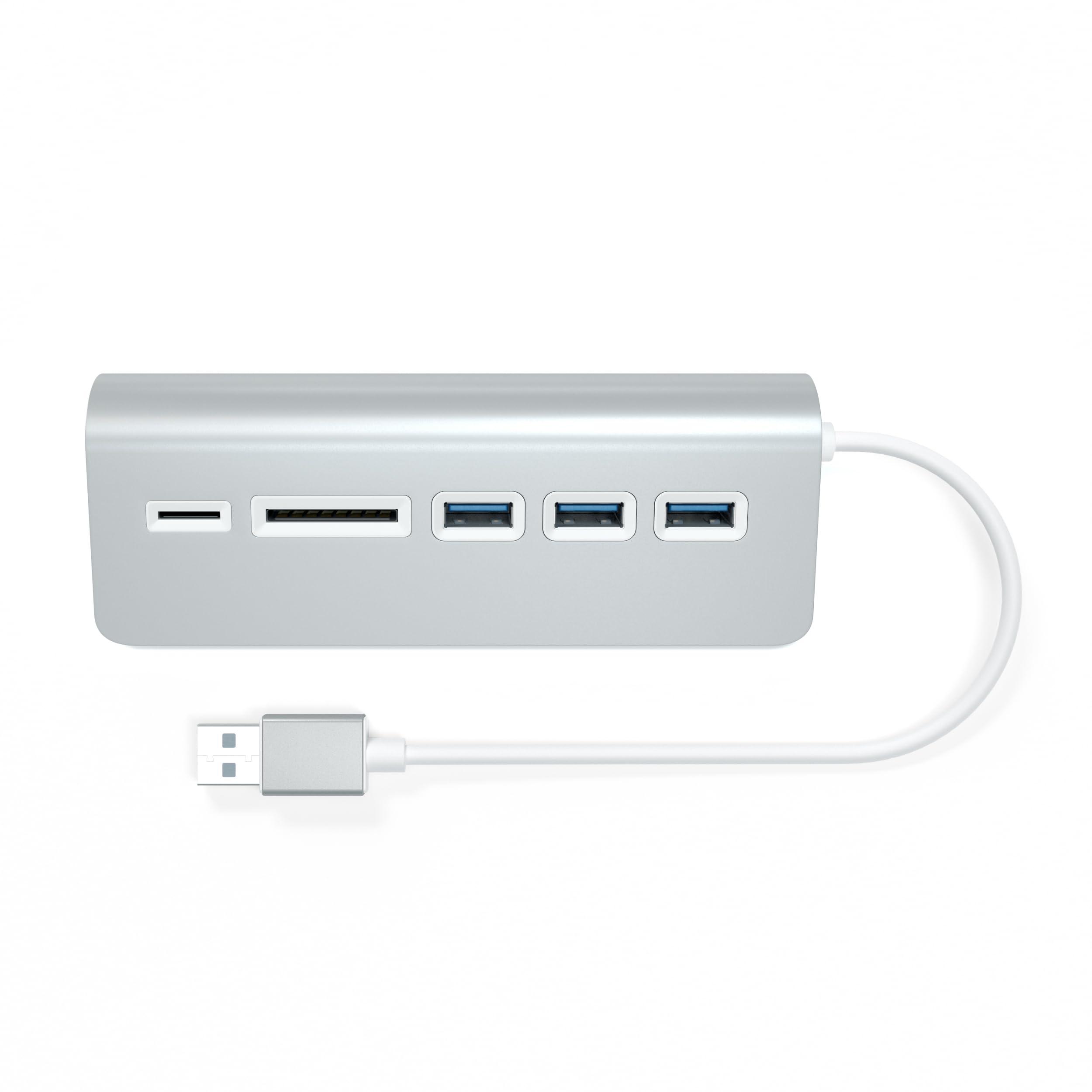 Satechi Aluminum USB 3.0 Hub & Card Reader with 4 Ports - Compatible with MacBook Pro/Air, iMac, Surface Pro, Dell XPS, Windows PC - High Speed Data Transfer for Photos, Videos, Files (Silver) | Perfect for Home Office, Travel & Digital Nomads