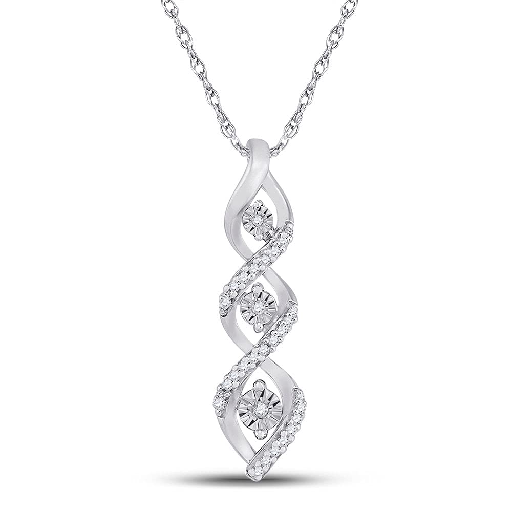 10K White Gold Women's Round Diamond Twist Fashion Pendant Necklace - 1/10 CTTW, Elegant Jewelry Gift for Anniversary, Valentine's Day & Special Occasions