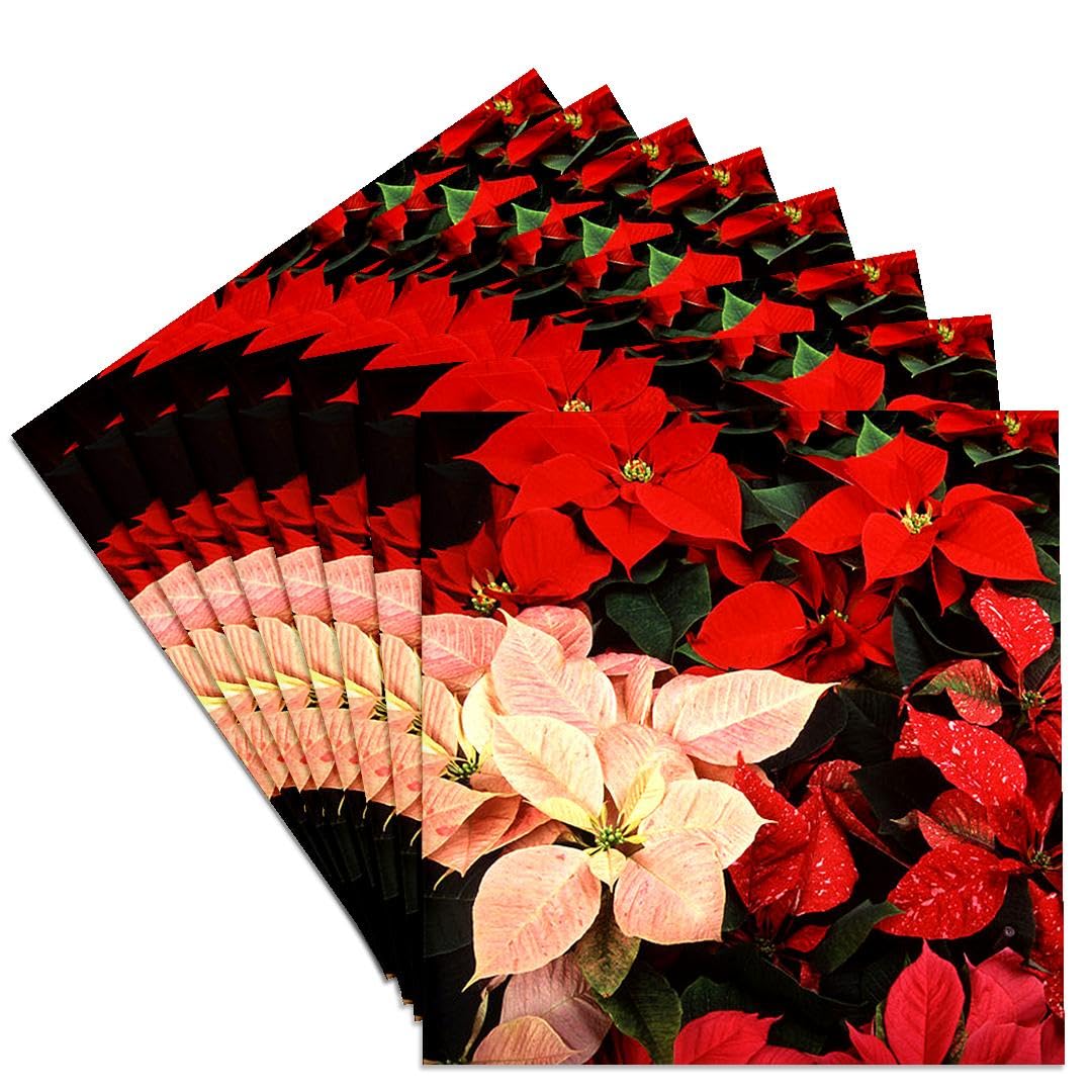 3D Rose Poinsettia Ceramic Tile Coasters - Set of 8 Holiday Drink Coasters for Christmas Decor, Table Protection & Party Supplies - Perfect for Home, Office & Gift Giving