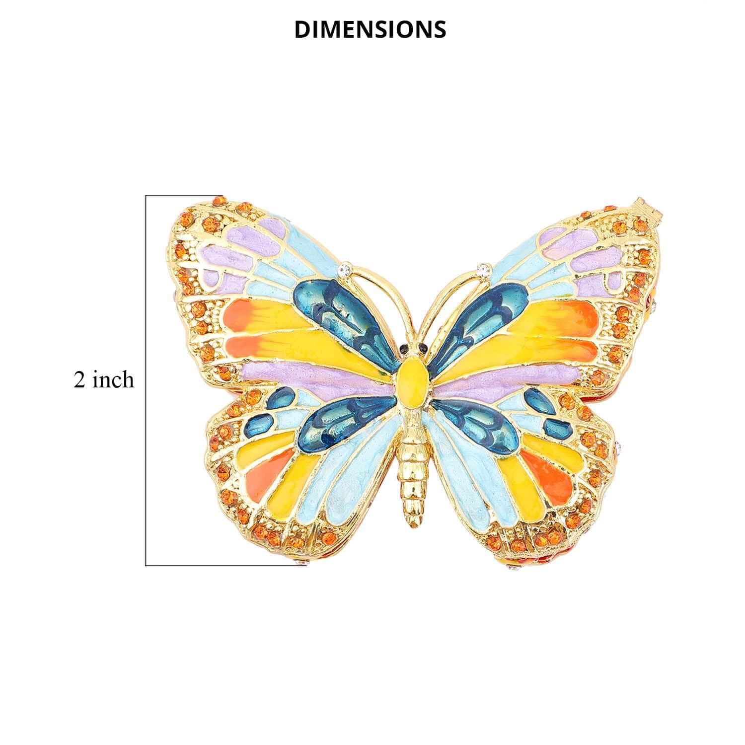 SHOP LC Women's Crystal Enameled Butterfly Jewelry Box - Dual Tone Trinket Organizer for Rings, Earrings & Necklaces | Elegant Birthday Gift for Her, Home Decor & Jewelry Storage Solution