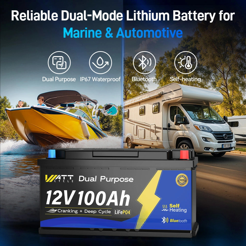 12V 100Ah 1200CCA Deep Cycle Marine Battery with Bluetooth Monitoring - Perfect for Boats, RVs, and Off-Grid Power Systems