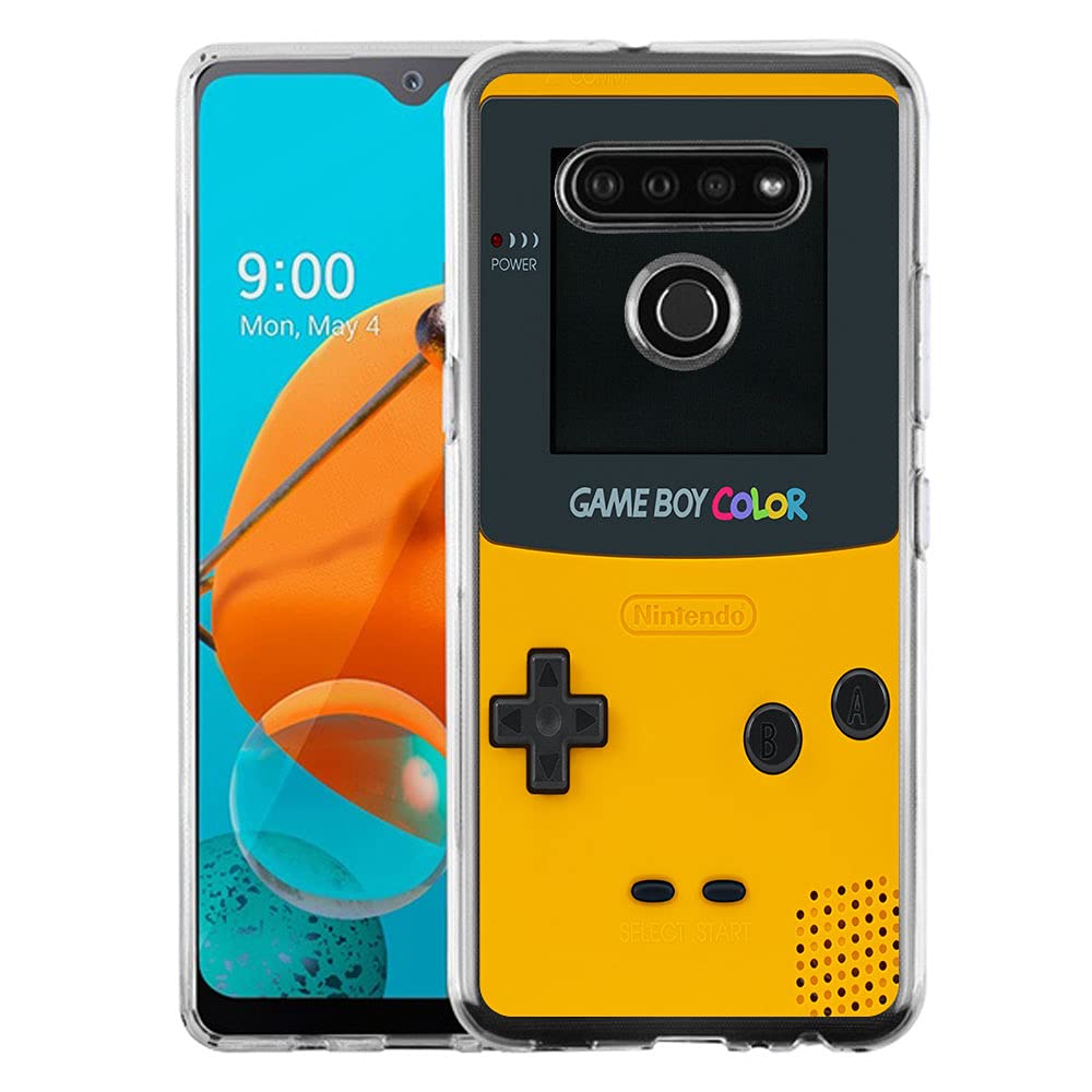 Yellow Gameboy Phone Case for LG K51 / LG Reflect / LG Q51 - Clear Slim Flexible TPU Gel Shockproof Protective Cover - Perfect for Gaming Enthusiasts & Retro Style Lovers