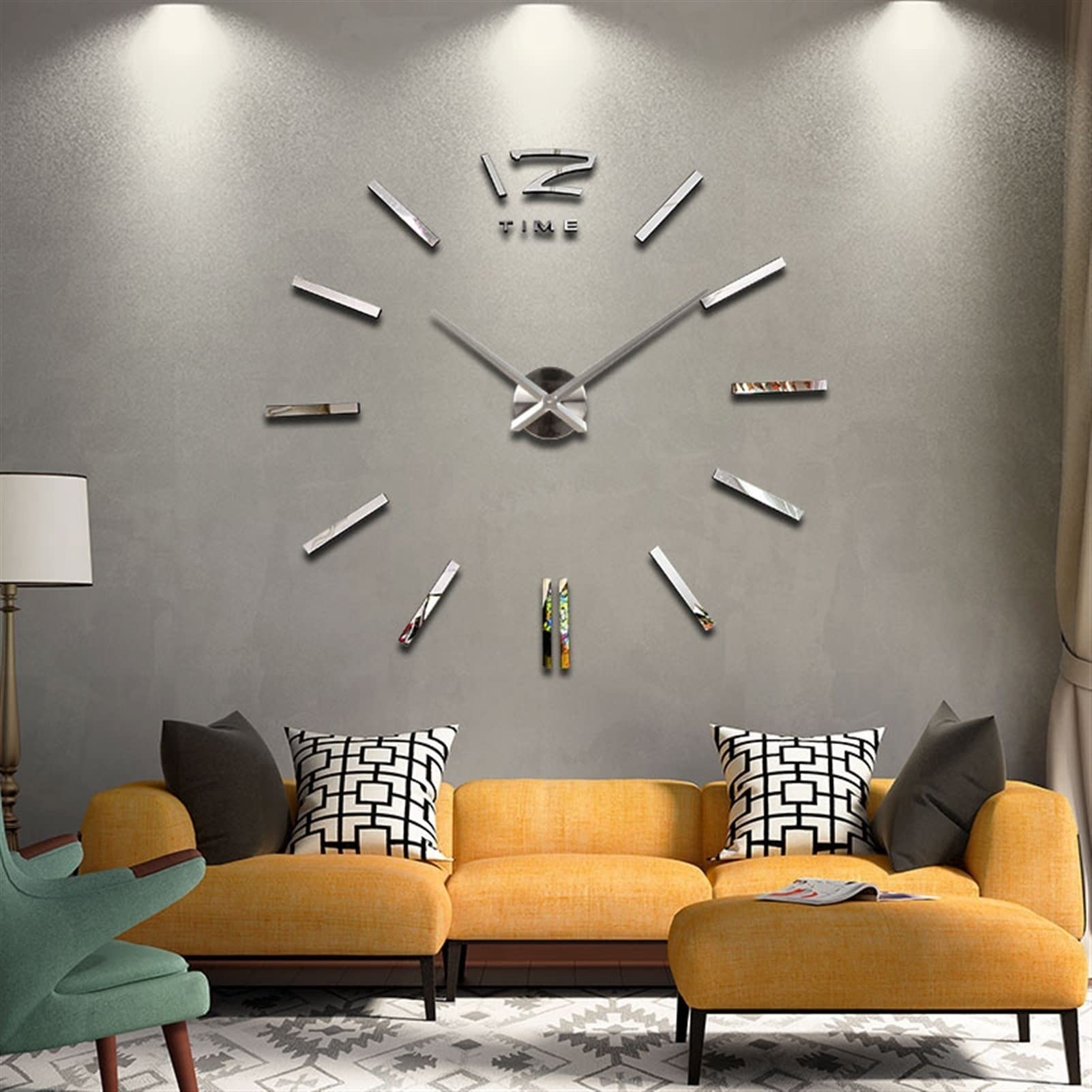 Modern DIY Acrylic Quartz Wall Clock - 3D Home Decor for Living Room, Bedroom, Office - Dark Gray 47 Inch Metal Sticker Clock - Perfect for Home & Office Decorations