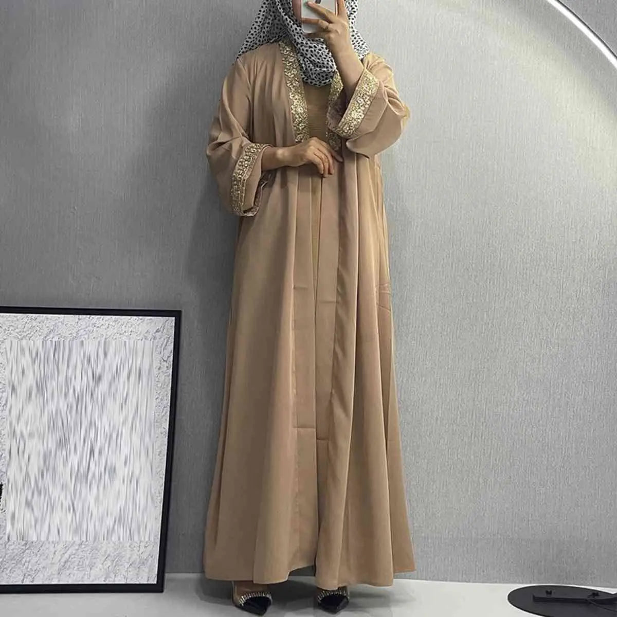 Elegant Broken Twill Embroidery Muslim Women's Cardigan Open Abaya Dress - Perfect for Prayer, Mosque & Special Occasions