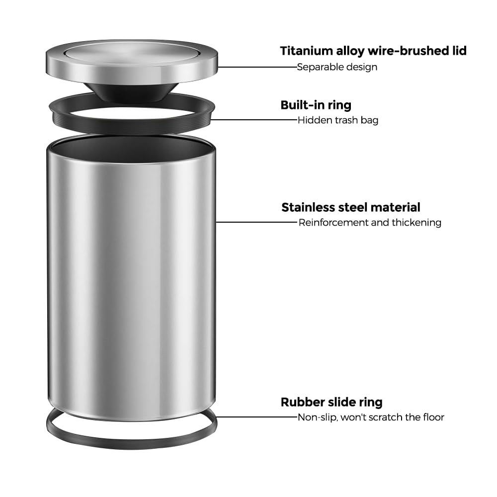 Premium Stainless Steel Trash Can with Lid - 2.4 Gallon Small Bathroom Garbage Bin, Flip Top Design for Bathroom, Hotel, Office & Laundry - Elegant Metallic Gold/Silver Finish | Perfect for Home, Office & Commercial Spaces