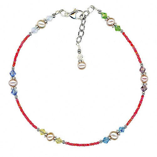 Elegant Coral Pearl Crystal Beaded Anklet for Women - Boho Beach Jewelry, Summer Fashion Accessory for Vacations, Weddings & Festivals