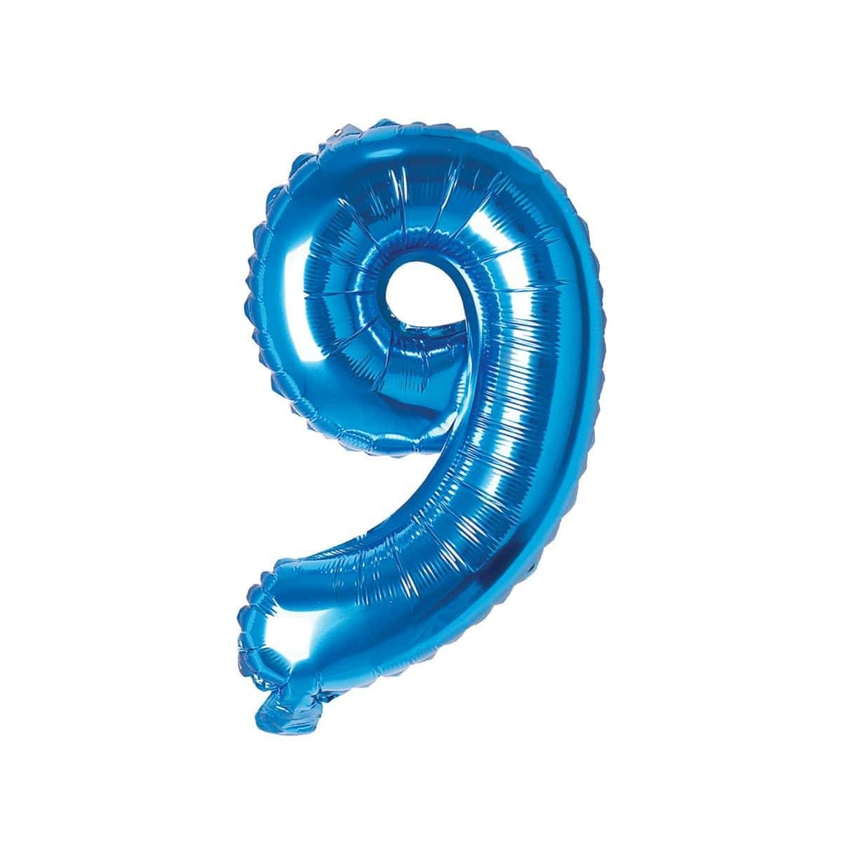 Blue Number 9 Foil Balloon - 16 Inch Large Birthday Party Decoration for Anniversary, Graduation & Baby Shower Events