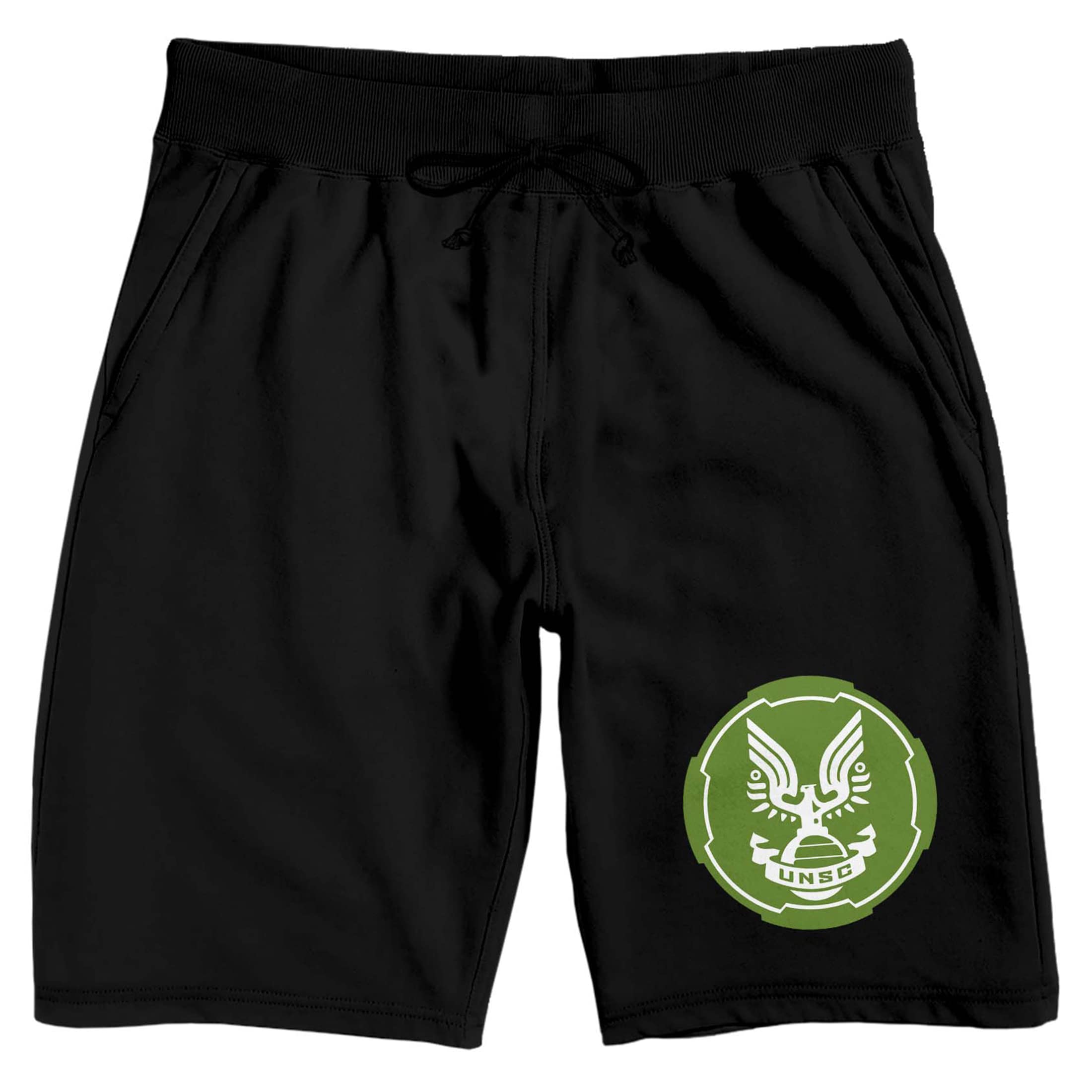 Halo Infinite UNSC Emblem Men's Black Sleep Pajama Shorts - Comfortable Cotton Lounge Shorts for Gaming & Relaxation at Home