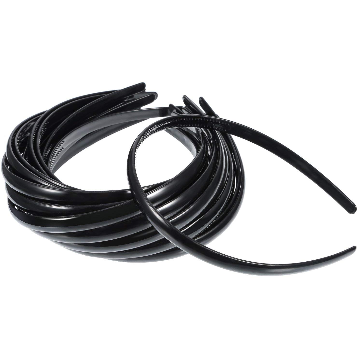 10mm Black Plastic Hair Headbands with Teeth - 12PCS Plain DIY Hair Accessories for Women, Girls - Perfect for Styling, Sports, Work & Everyday Use
