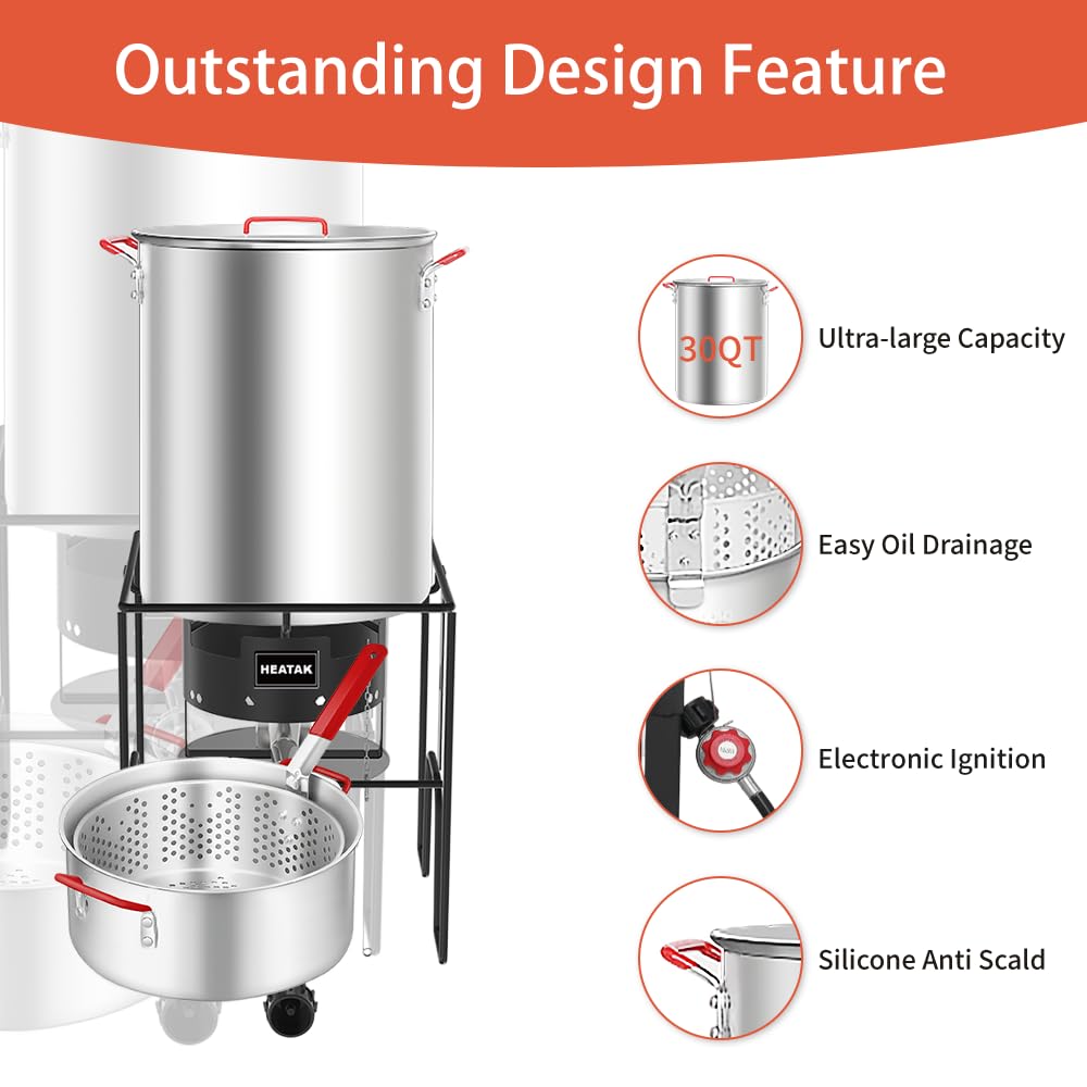 30 Qt Turkey Fryer & 10 Qt Fish Fryer Combo Kit with CSA Approved 50,000 BTU Burner & 10 PSI Regulator - Perfect for Outdoor Cooking, Thanksgiving Turkey Frying, and Seafood Parties