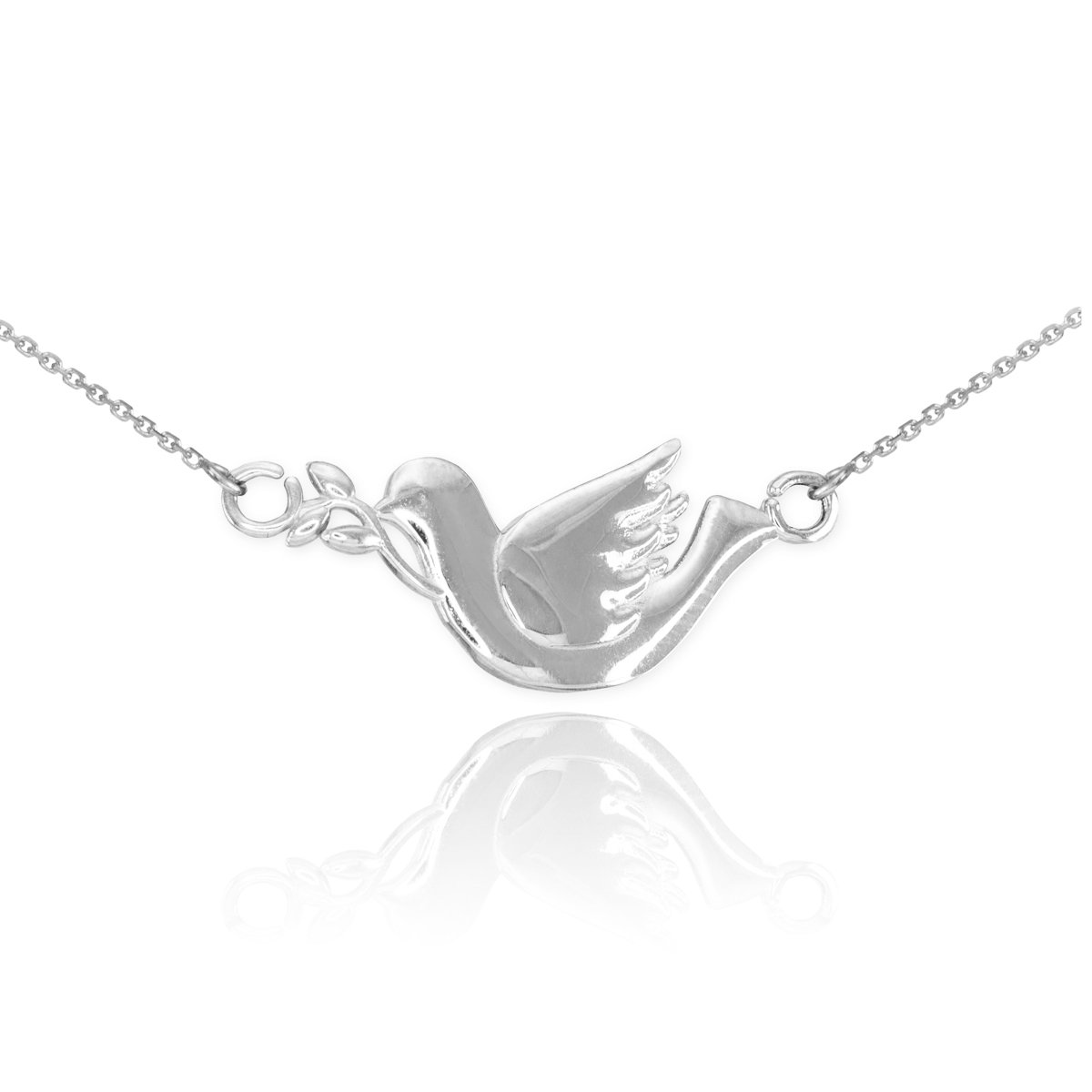925 Sterling Silver Peace Dove with Olive Branch Pendant Necklace - High Polish Religious Jewelry for Women - Perfect for Church, Weddings & Spiritual Gifts