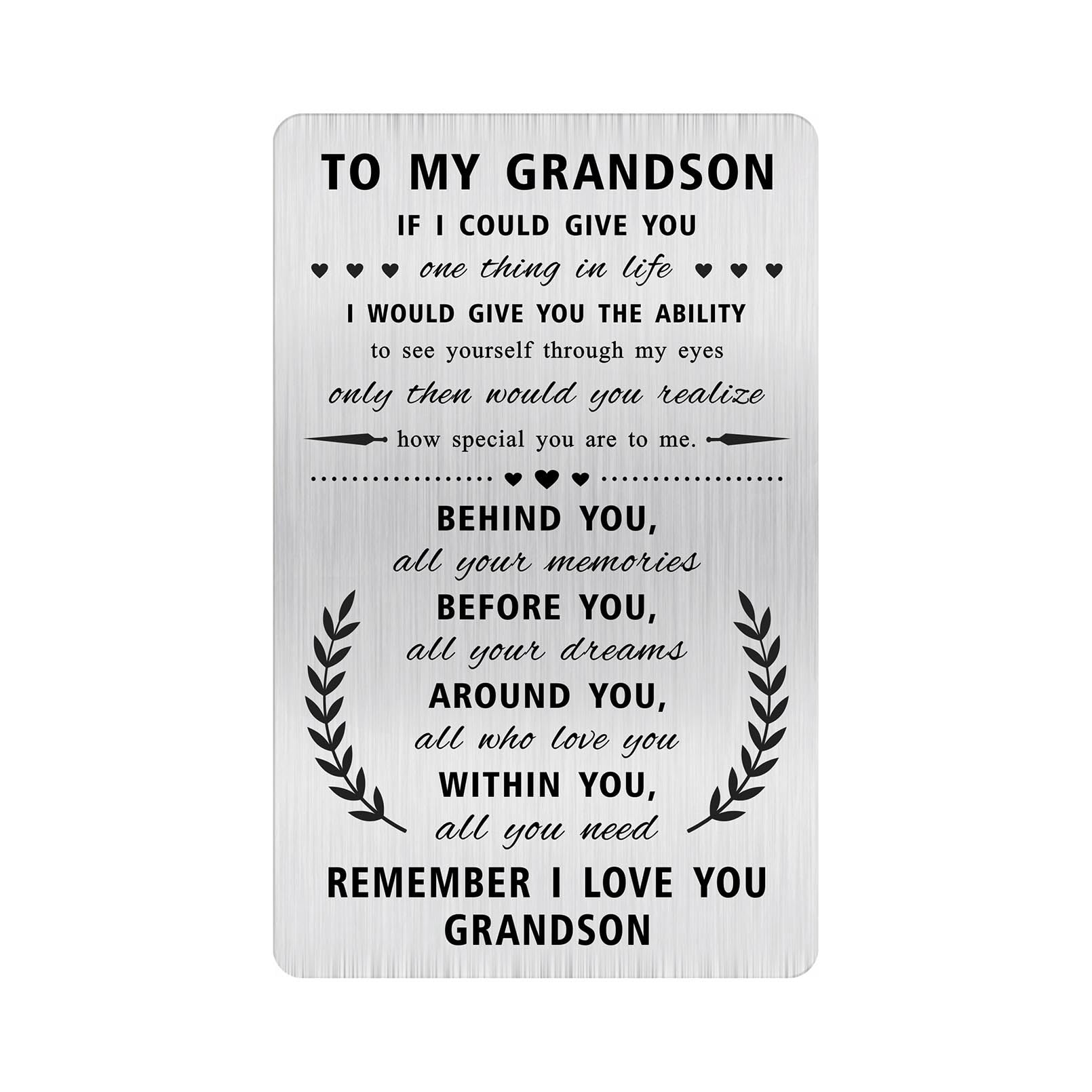 Alotozo Personalized Grandson Valentine's Day Gift - Engraved Wallet Card from Grandparents | Thoughtful Present for Grandson | Birthday, Graduation & Special Occasion Gift Idea