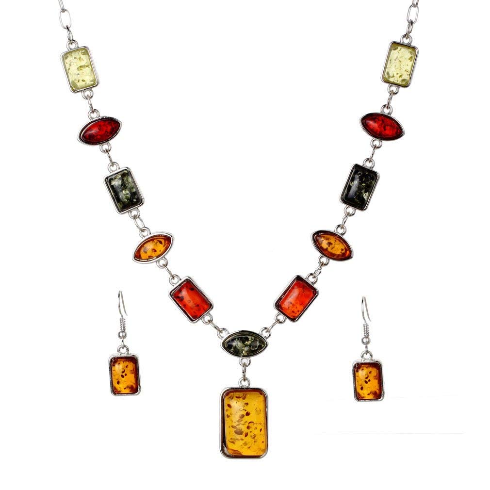 Elegant Silver Plated Amber Alloy Memorial Necklace & Earrings Set - Women's Funeral Jewelry for Ashes Keepsake, Pet Memorial Urn for Dogs & Cats - Perfect for Remembrance, Grieving & Special Occasions