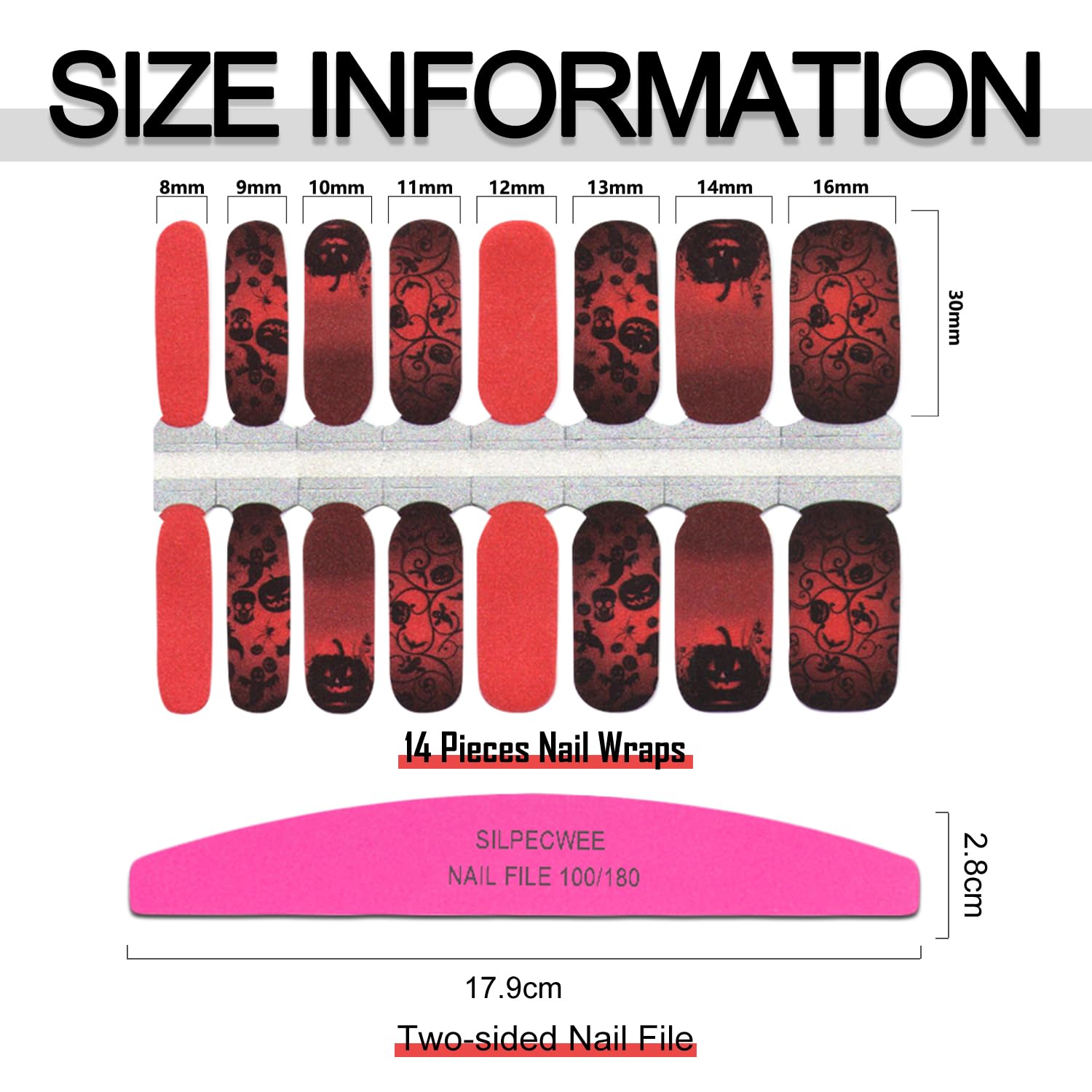 SILPECWEE Halloween Nail Wraps for Women - 5 Sheets Self Adhesive Nail Polish Strips with Skull & Ghost Designs, Includes 1 Nail File | Perfect for Halloween Parties, Costume Nails & Holiday Nail Art