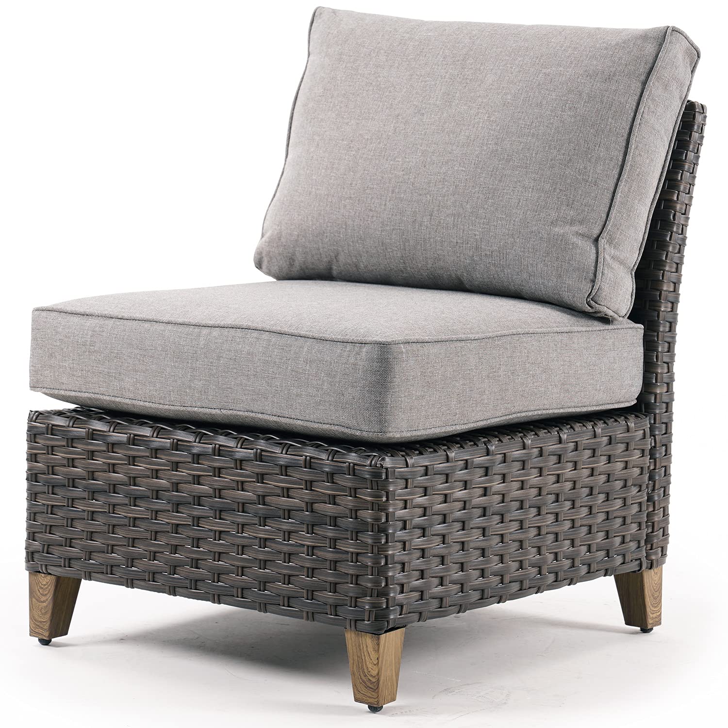 Grand Patio Outdoor Wicker Sectional Sofa Set - Modular Armless Sofa with Thick Cushions & Steel Frame - Perfect for Deck, Porch, Poolside, Garden & Backyard Relaxation