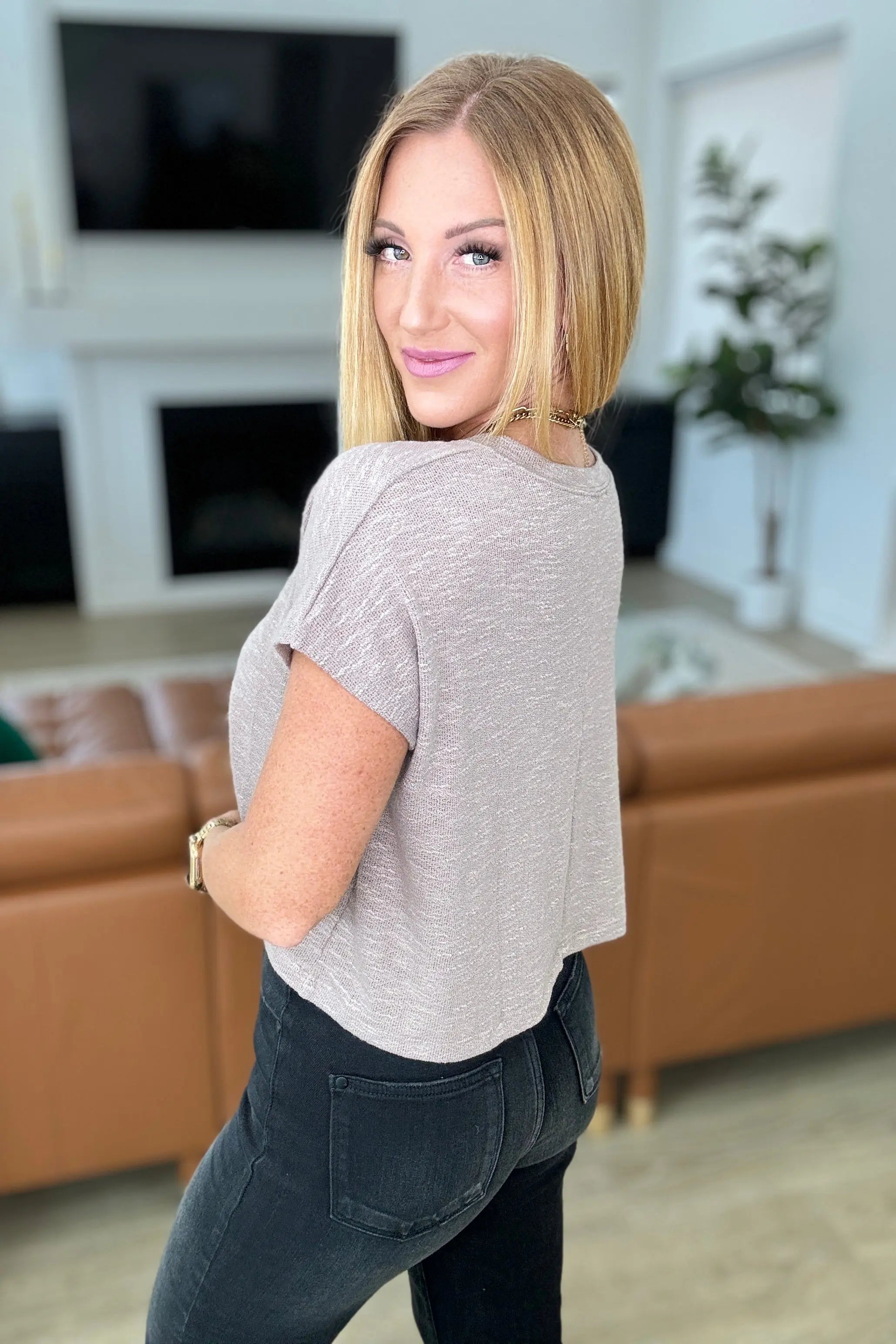 Classic Comfort V Neck Top for Women - Soft Stretch Mocha Brown Casual Shirt - Perfect for Work, Date Night & Everyday Wear