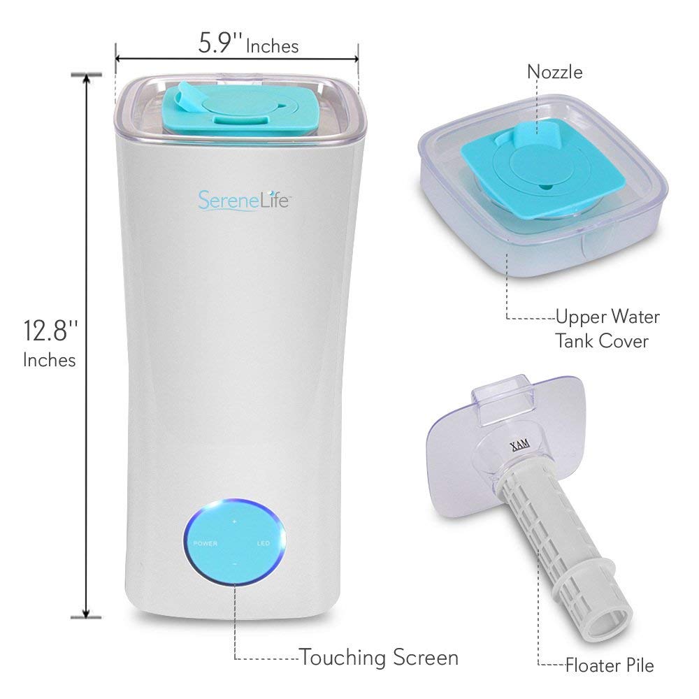 Serene Life Ultrasonic Cool Mist Humidifier for Home & Office - 2.5L Large Capacity Quiet Air Vaporizer with Essential Oil Tray, Aromatherapy Diffuser, Built-in Fan & LED Light - Perfect for Bedroom, Nursery, Desk & Dry Climate Relief (Model PHUMDIF8)