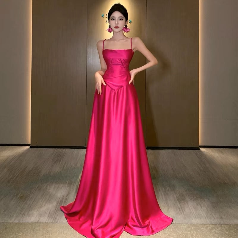 Elegant A-Line Satin Rose Red Long Prom Dress for Formal Parties & Special Occasions - Perfect for Homecoming, Graduation, and Evening Galas - Style J3155