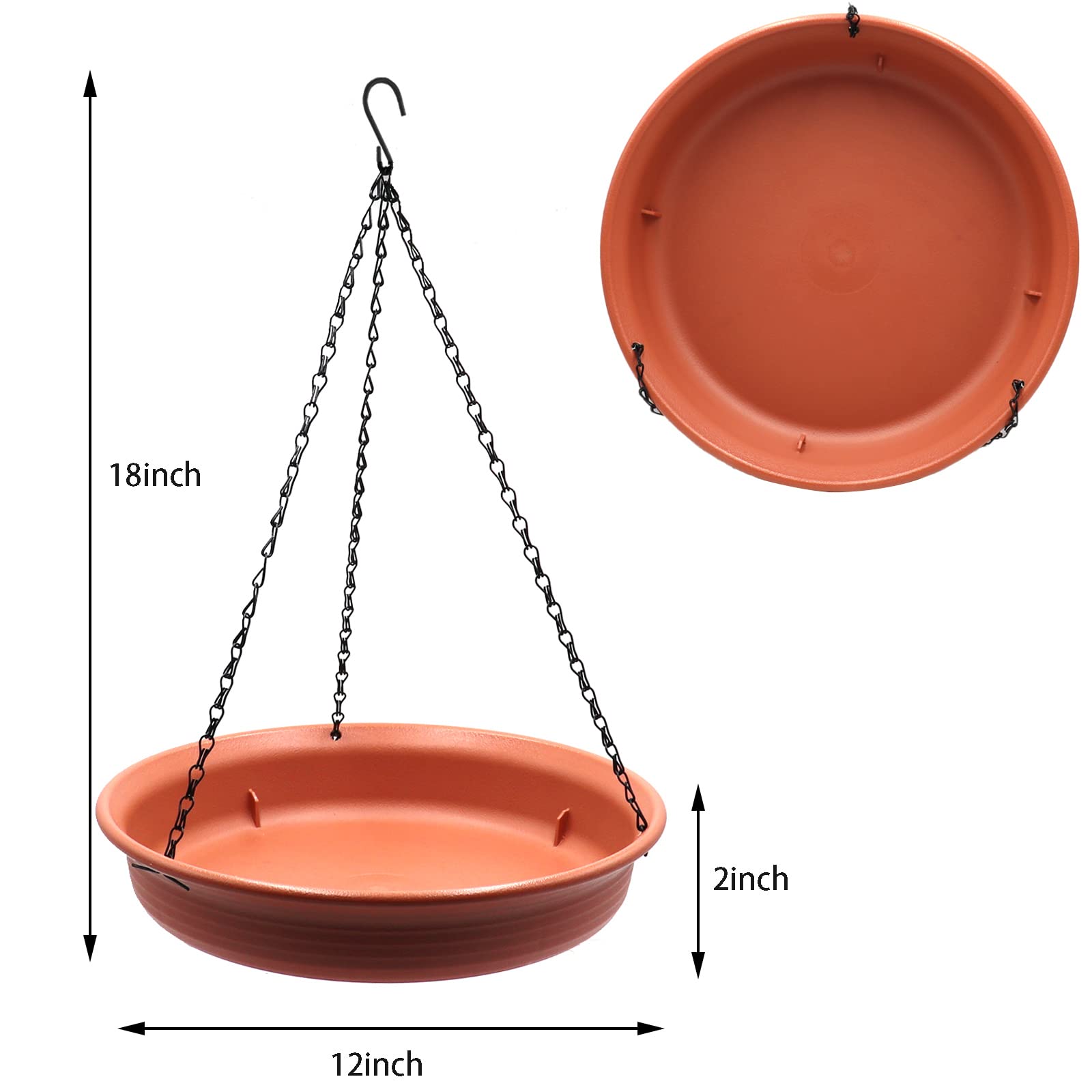 Together-life 12 Inch Hanging Bird Bath - Outdoor Bird Feeder & Drinking Tray with Seed Catcher Platform, Includes Hook & Chain - Perfect for Garden, Yard, Patio & Backyard Bird Watching