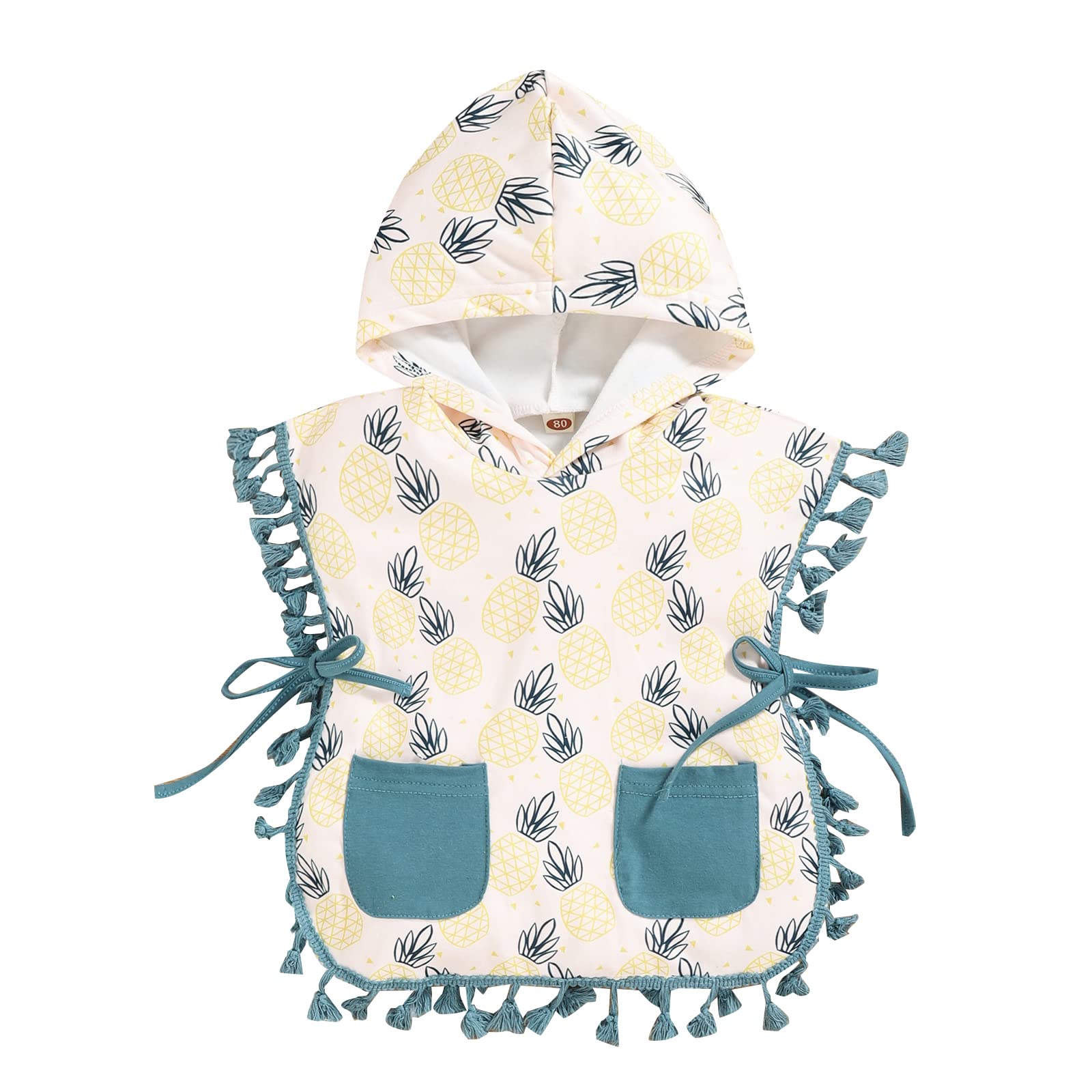 Brilliantme Baby Toddler Girls Terry Cloth Hoodie Swim Cover Up Dress - Strawberry & Pineapple Tassel Beachwear for Pool, Summer Vacation & Outdoor Activities