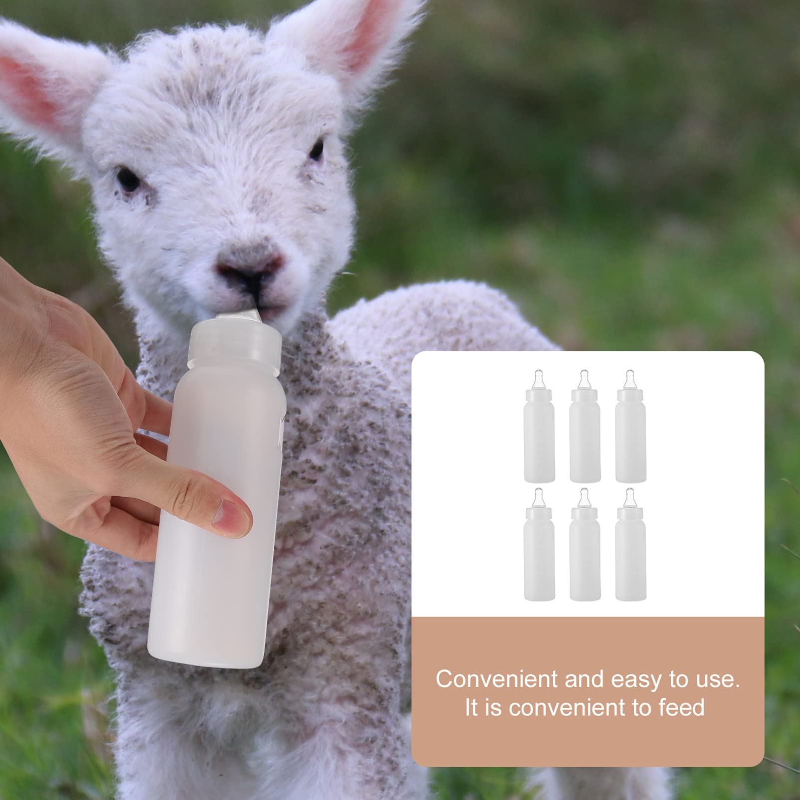 6-Pack 250ml White Lamb Feeding Bottles - Goat Milk Bottle & Calf Feeder for Sheep, Lambs, and Baby Animals - Perfect for Farm, Ranch, and Pet Care
