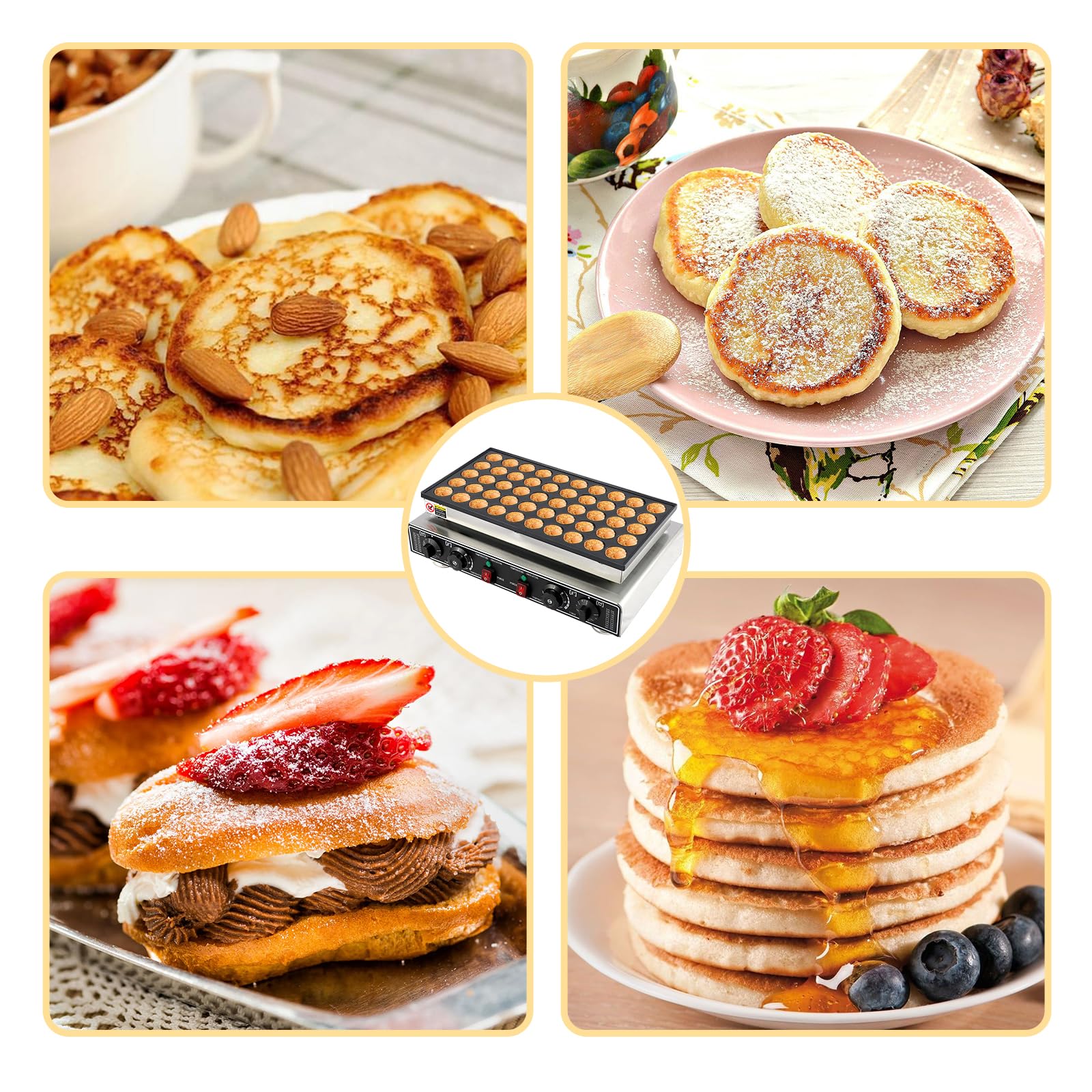50 PCS Mini Pancake Maker Machine - 110V Electric Dutch Pancake Maker, 1800W Commercial Nonstick Waffle Iron for Home & Restaurant Use - Perfect for Breakfast, Brunch, and Catering Events