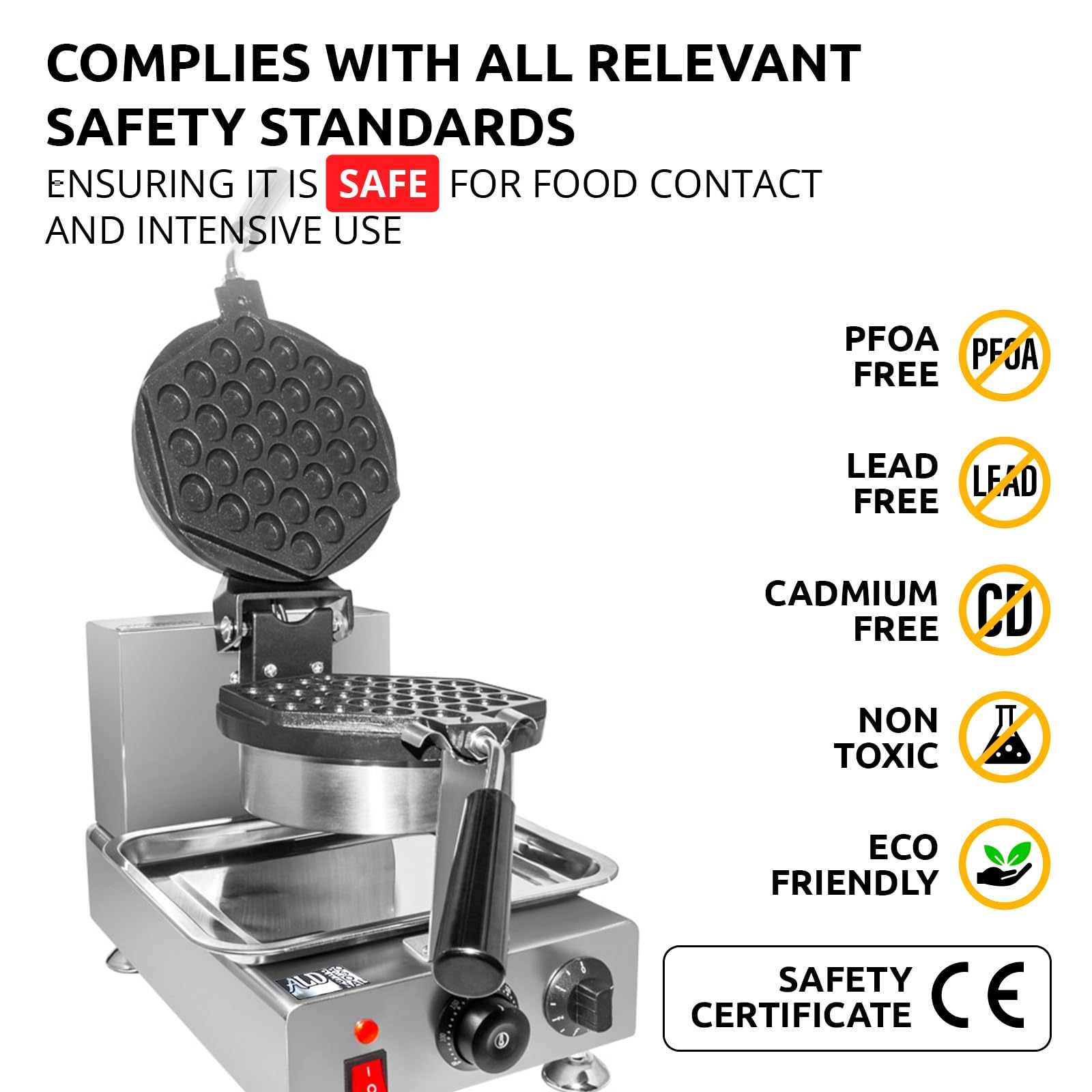 Commercial Bubble Waffle Maker Machine - Large Hexagon Egg Waffle Maker with Adjustable Thermostat | 110V Electric Hong Kong Style Waffle Iron | Perfect for Cafes, Food Trucks & Home Breakfast
