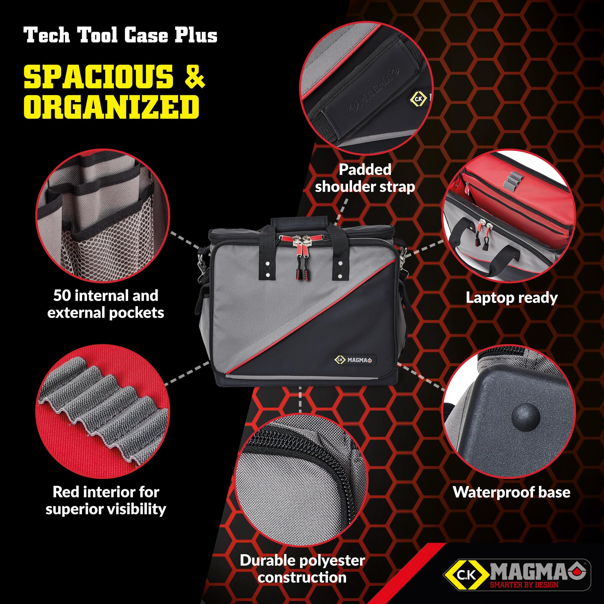 C.K Tools MA2632 Magma Technician's Tool Case - Durable Professional Tool Storage for Electricians & Mechanics | Workshop & Job Site Organization