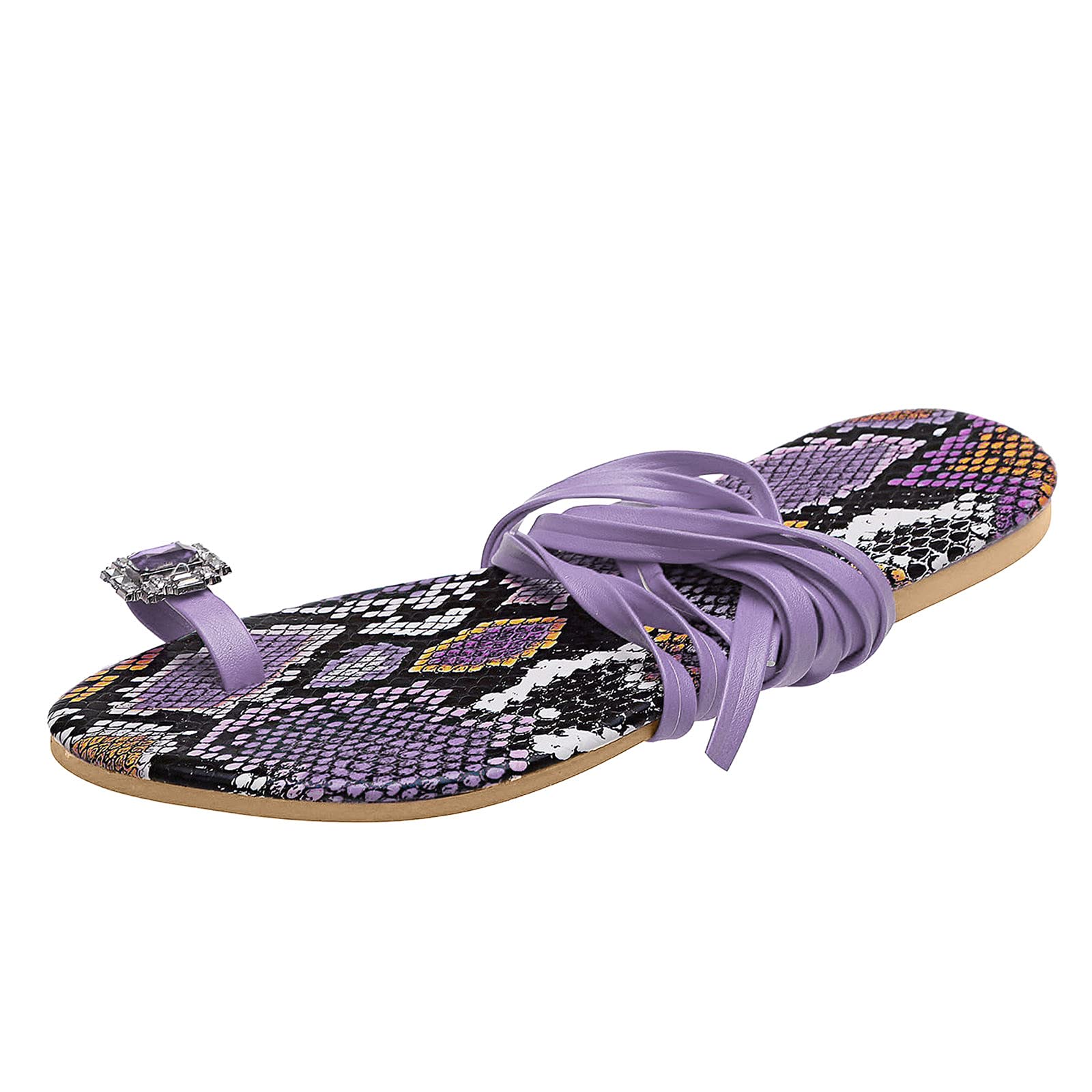 Women's Rhinestone Leopard Print Flat Sandals - Fashion Over-Toe Strap Sandals for Large Size | Perfect for Beach, Vacation, and Summer Outfits