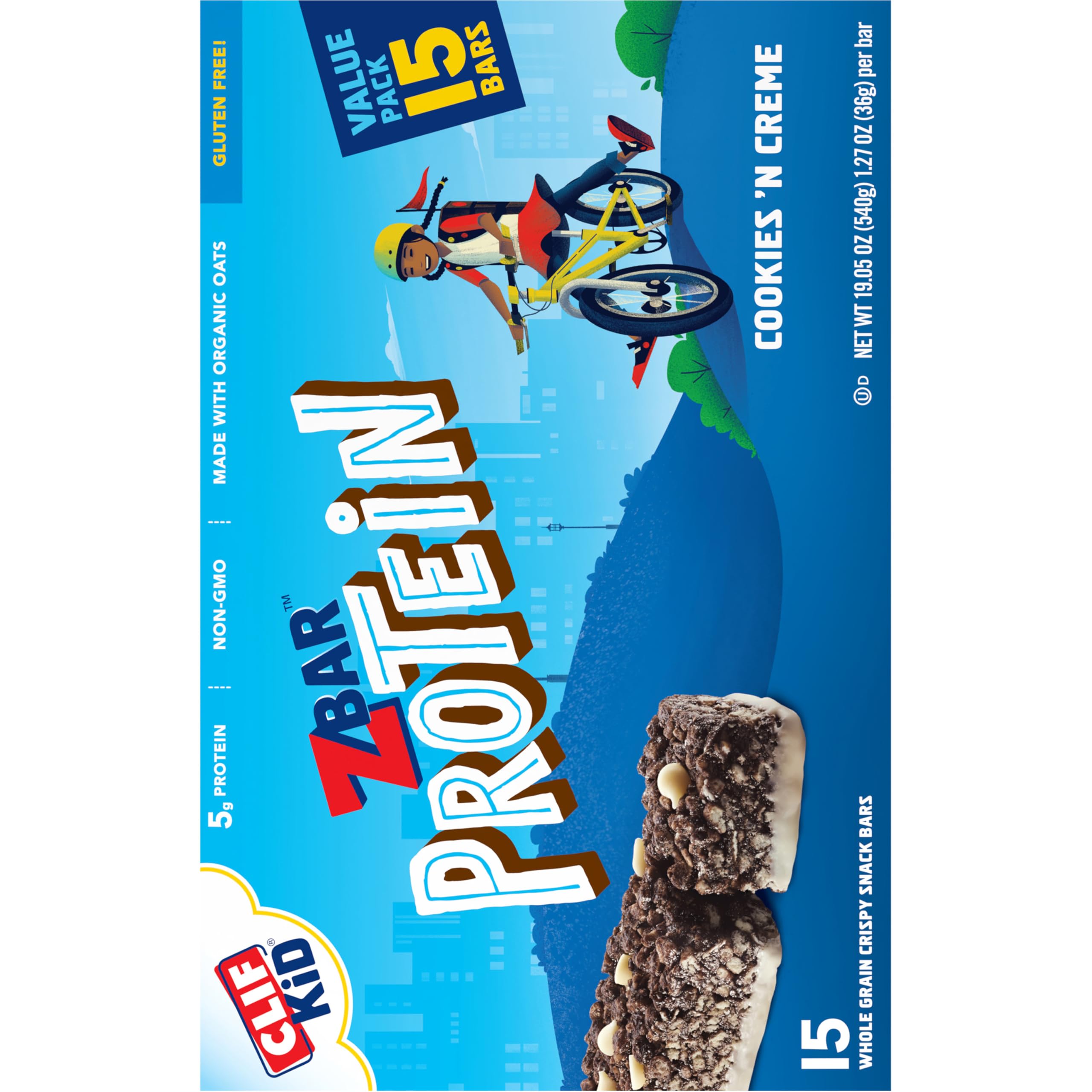 Organic Zbar Protein Bars - Cookies 'n Creme Flavor - Gluten Free, Non-GMO Snack with 5g Protein - Crispy Oat Bars (15 Pack) - Perfect for Workouts, School Lunches & On-the-Go Energy