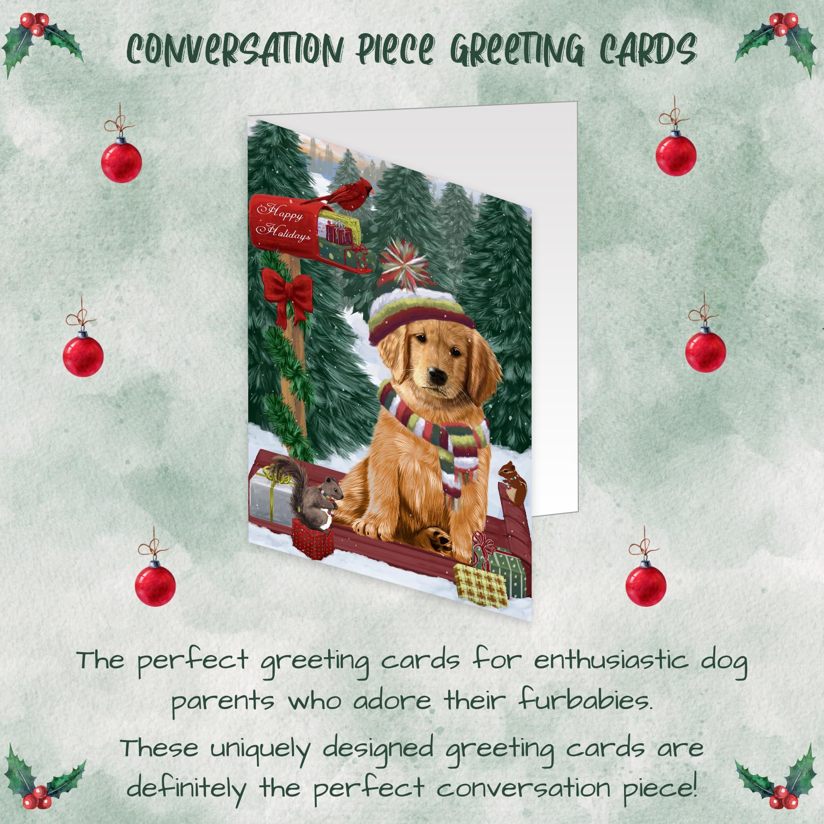 Golden Retriever Christmas Greeting Cards - 50 Blank Inside Pet Themed Note Cards with Envelopes - Custom Dog Holiday Cards for Xmas Gifts, Party Invitations & Thank You Notes