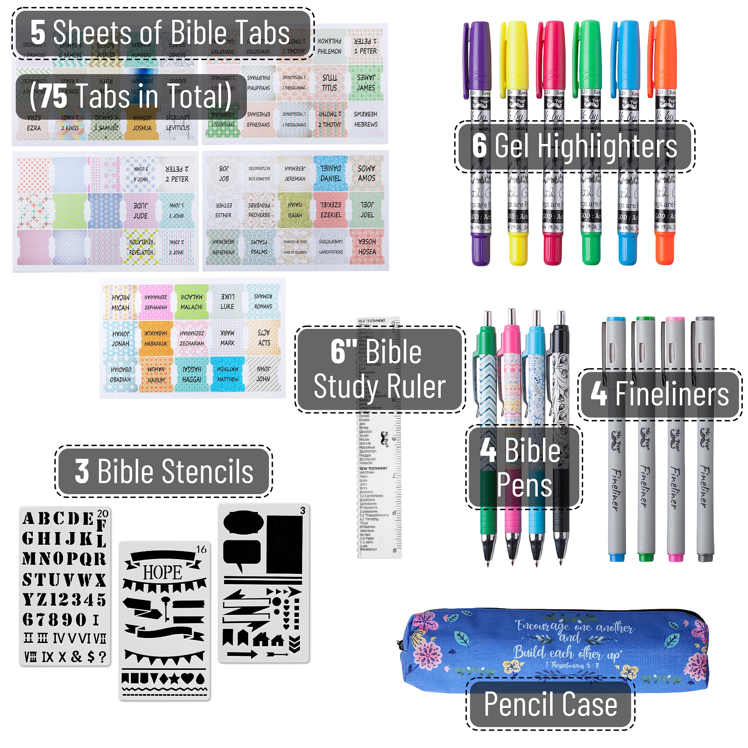 Mr. Pen Bible Journaling Kit - No Bleed Highlighters & Pens for Bible Study, Scripture Note Taking, Christian Devotional Journaling Supplies - Perfect for Church, Small Groups & Personal Bible Reflection