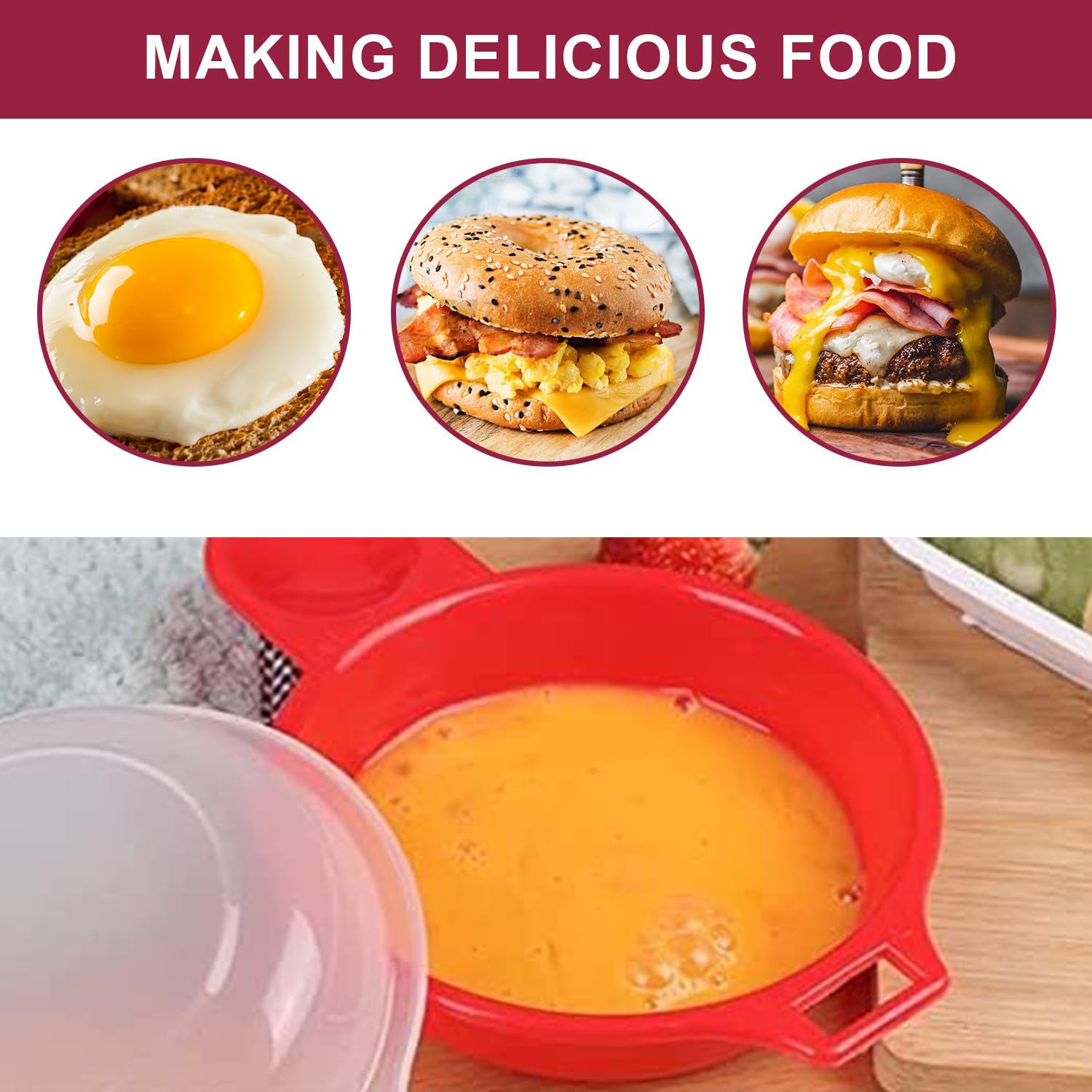 4-Piece Microwave Egg Cooker Set - Quick & Easy Mini Egg Poacher for Omelettes, Sandwiches & Hamburgers - Perfect for Breakfast Meal Prep & Camping Cooking
