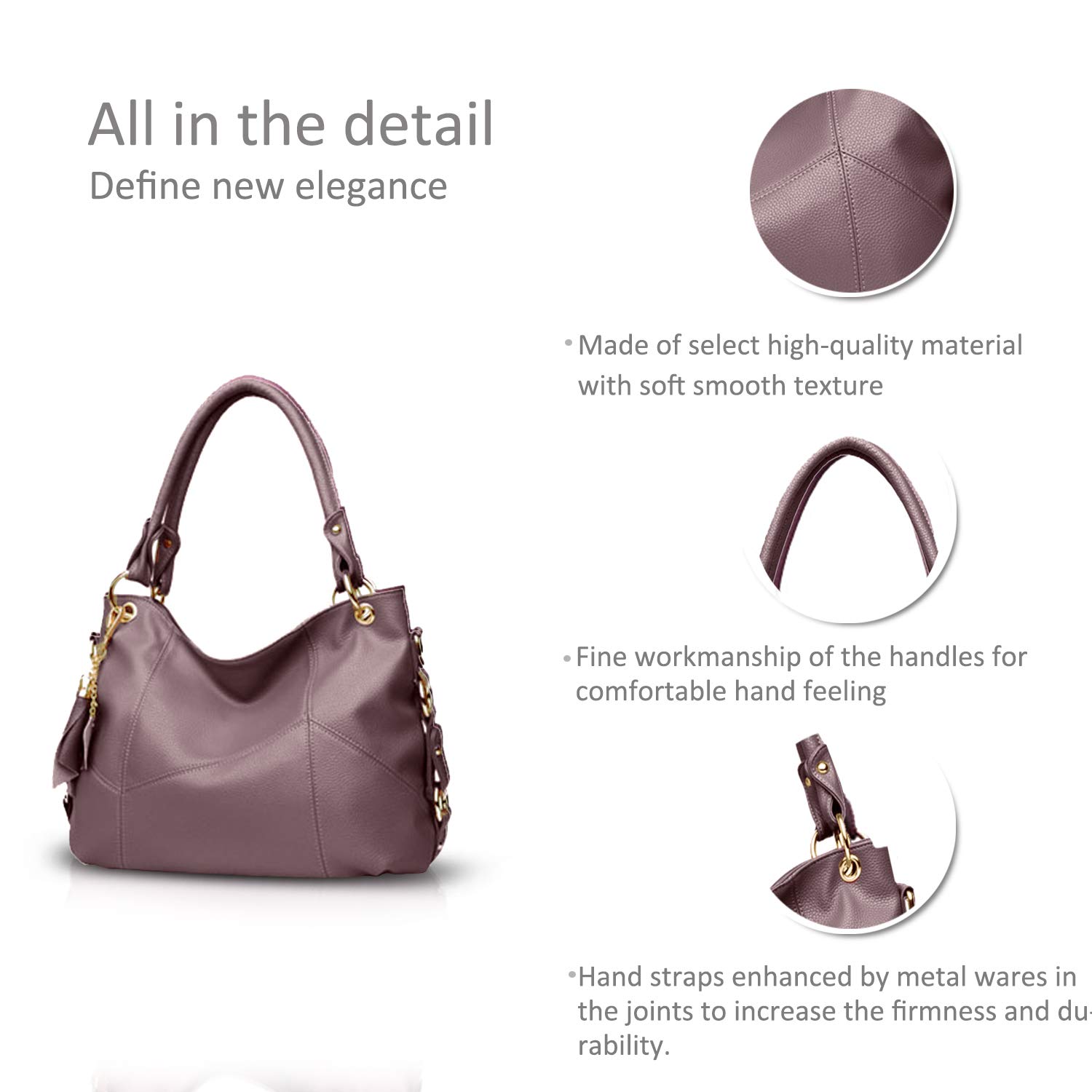 NICOLE & DORIS Women's Large Capacity Soft Leather Hobo Shoulder Bag - Fashion Crossbody Purse with Tassel & Top Handle (Purple) - Perfect for Work, Travel & Everyday Use