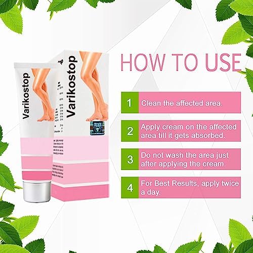 Varikostop Varicose Vein Relief Cream - Pack of 4 | Fast-Acting Leg Circulation Support | For Swollen, Tired Legs & Spider Veins | Home & Travel Use