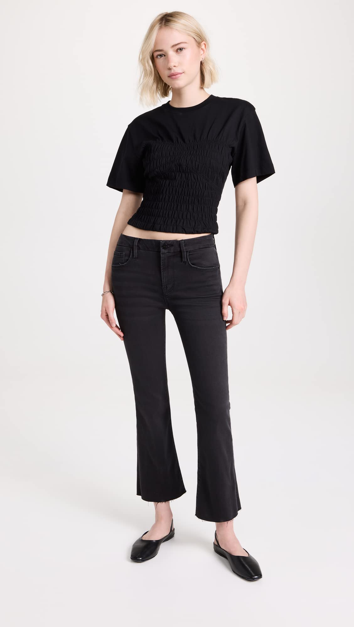 FRAME Women's Le Cropped Mini Boot Raw Edge Jeans - High Waist Distressed Denim for Casual Outfits & Night Out Looks