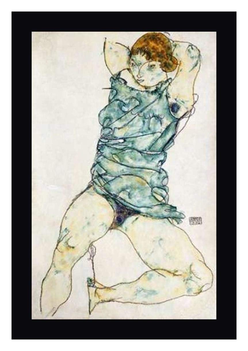 Egon Schiele Reclining Girl Framed Canvas Art Print - 24x36 Inches - Black Frame - Ready to Hang - Perfect for Living Room, Bedroom & Office Decor